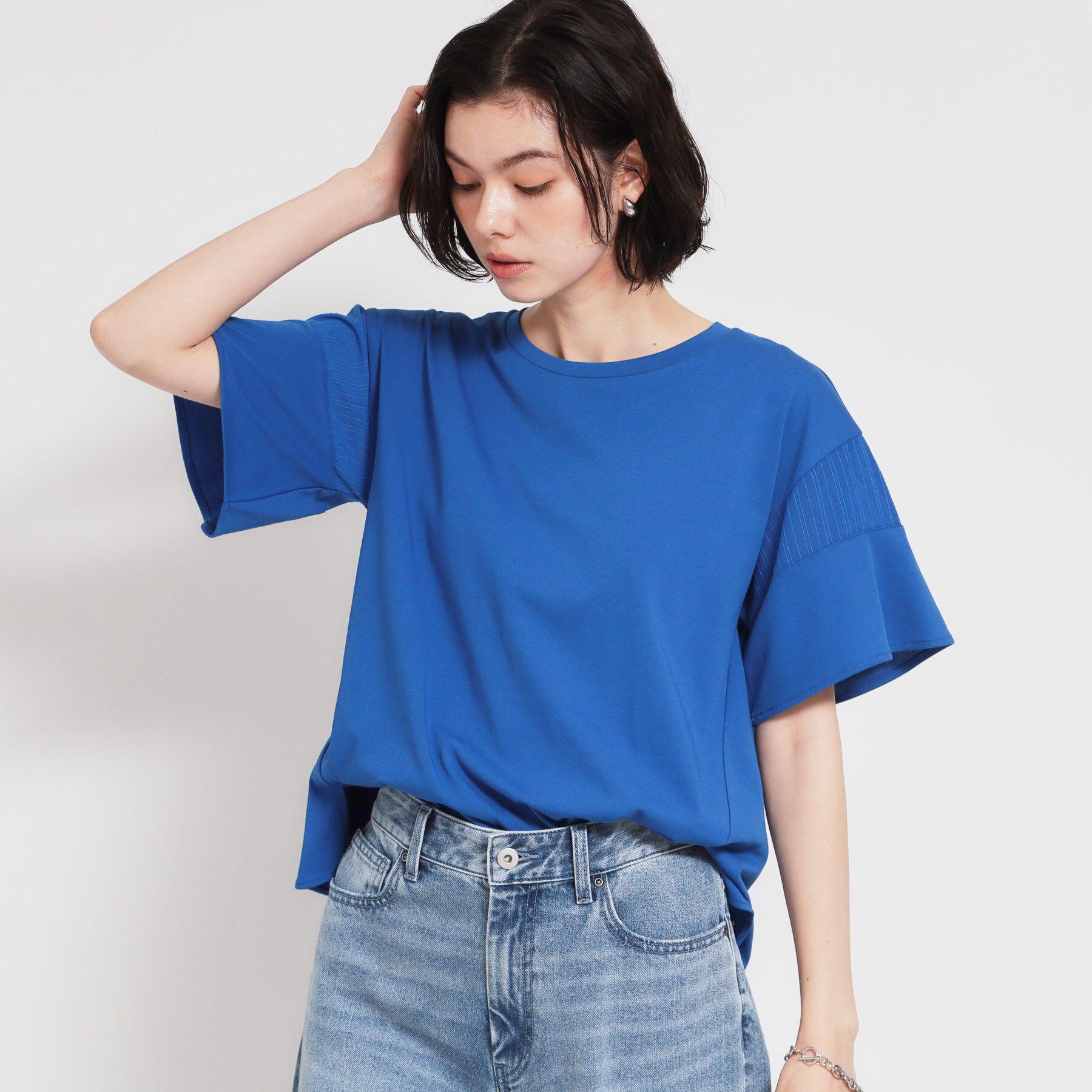 THE SHOP TK「【ひんやり／吸水速乾／UV】軽やかに揺れる シアーフレアスリーブTシャツ」|Tシャツ・カットソー|