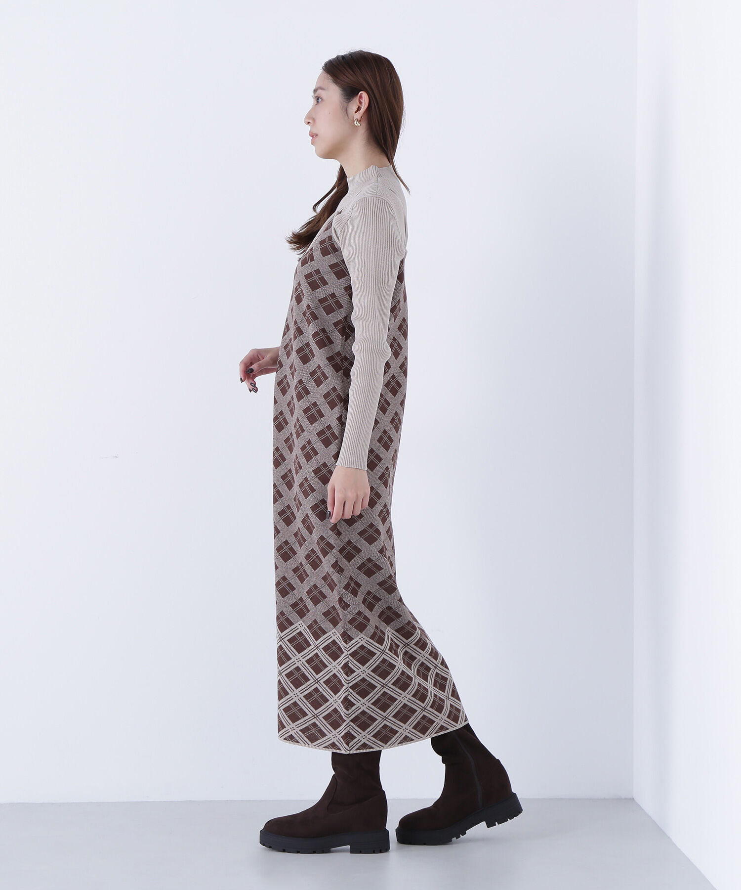  「チェックニットキャミワンピースセット」|ワンピース|