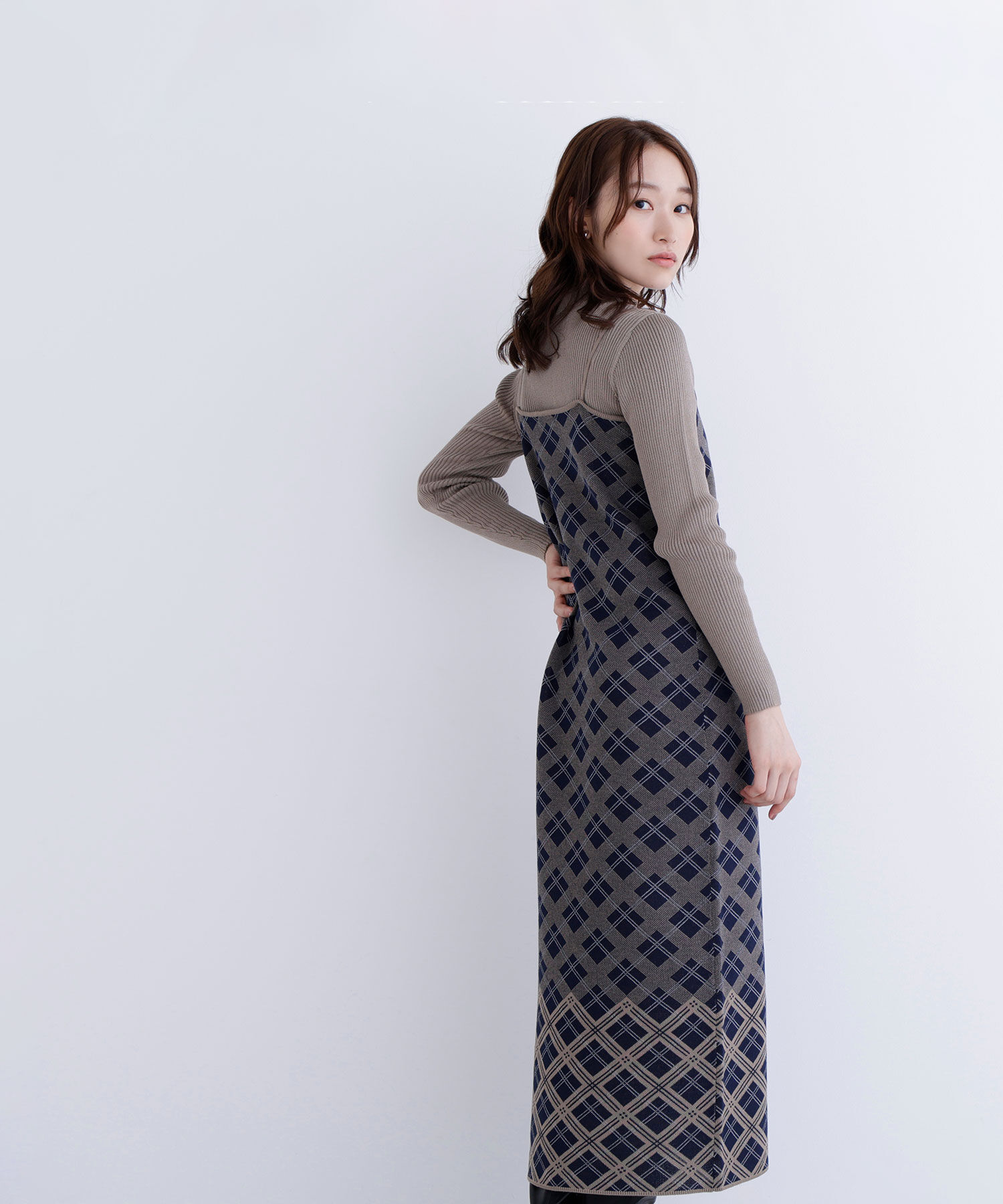  「チェックニットキャミワンピースセット」|ワンピース|