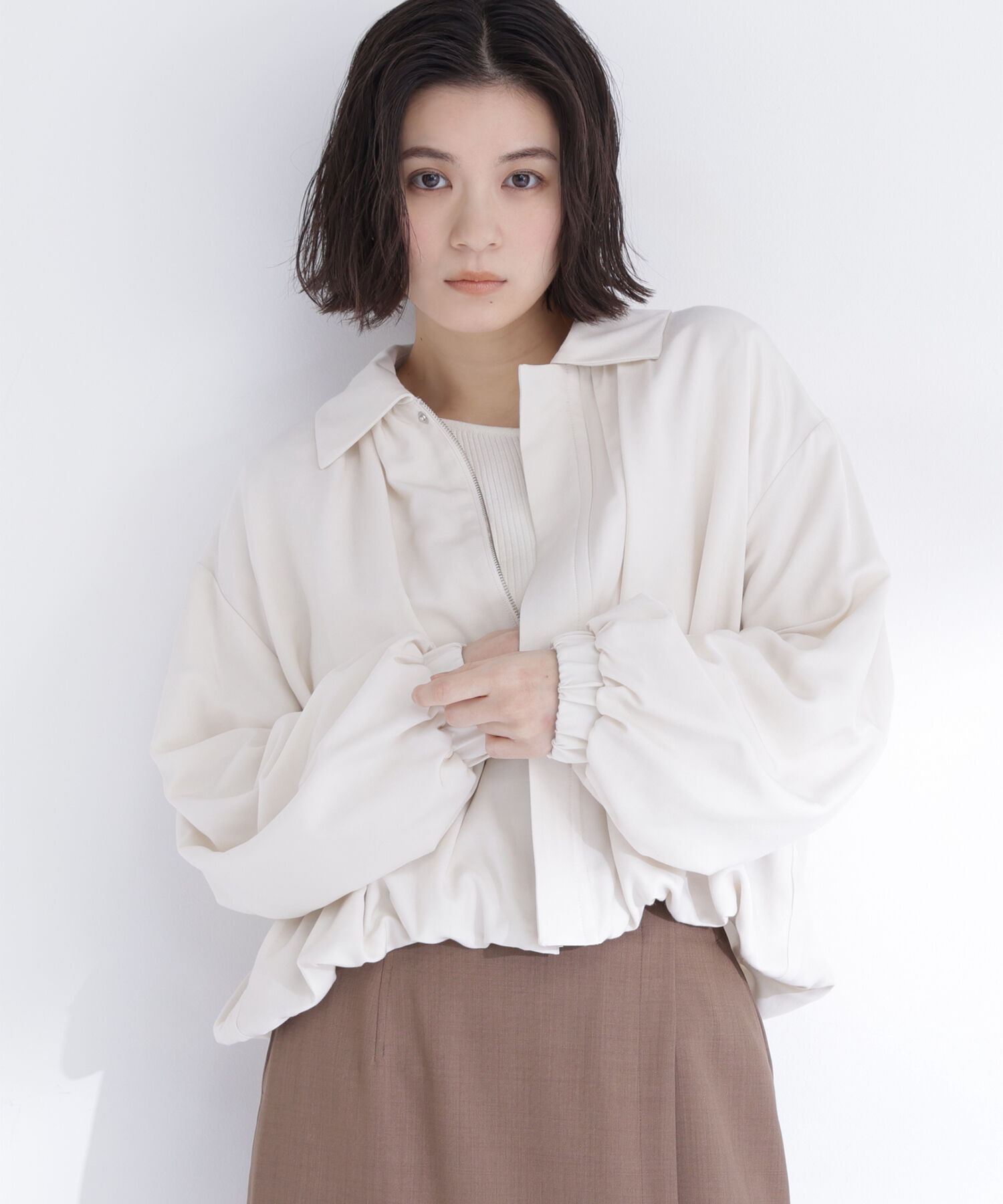  「ステンカラーバルーンブルゾン」|ブルゾン・スタジャン|オフホワイト1