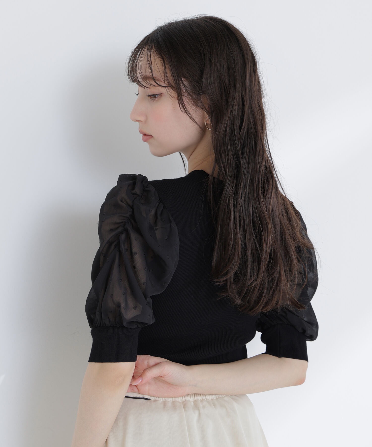  「ドットシアースリーブドッキングニット」|ニット・セーター|