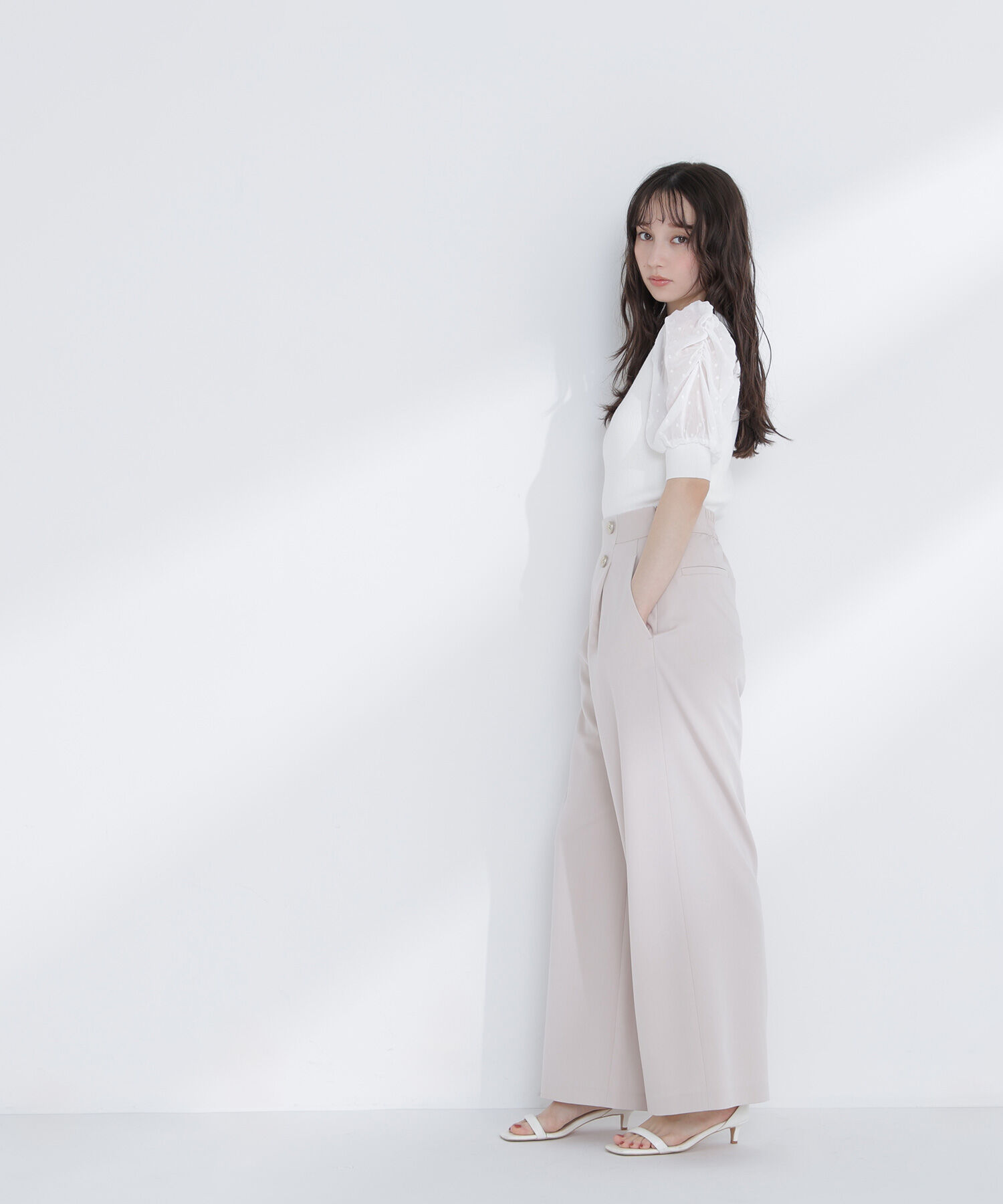  「ドットシアースリーブドッキングニット」|ニット・セーター|