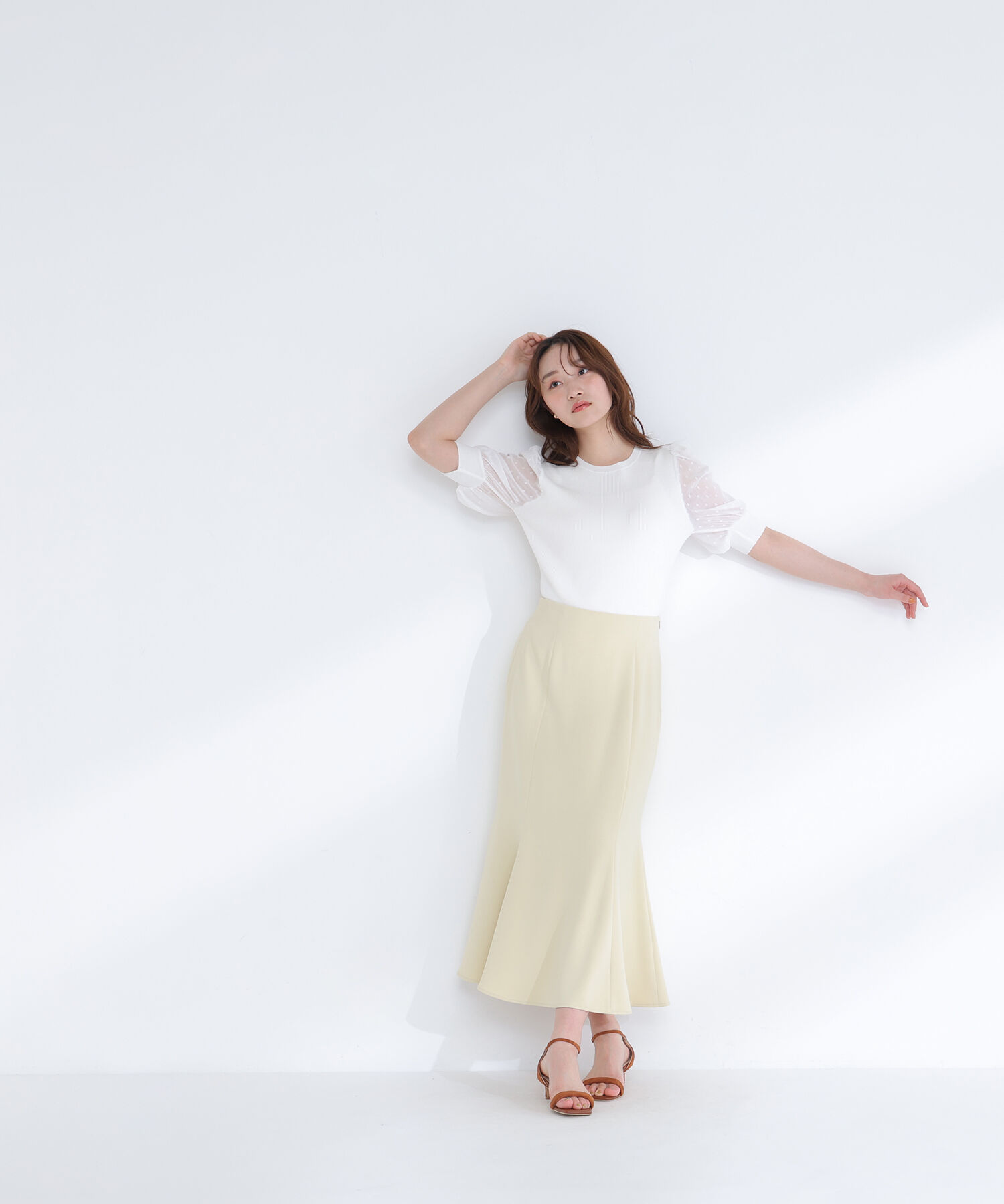  「ドットシアースリーブドッキングニット」|ニット・セーター|