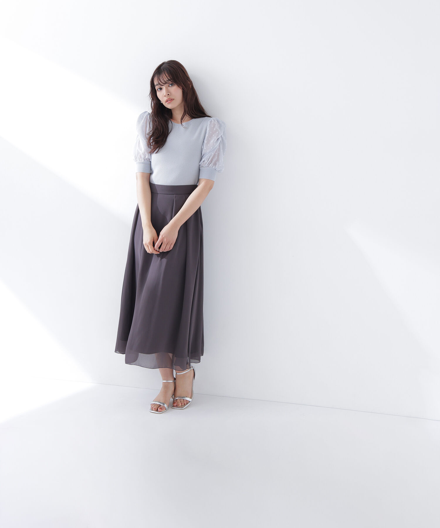  「ドットシアースリーブドッキングニット」|ニット・セーター|