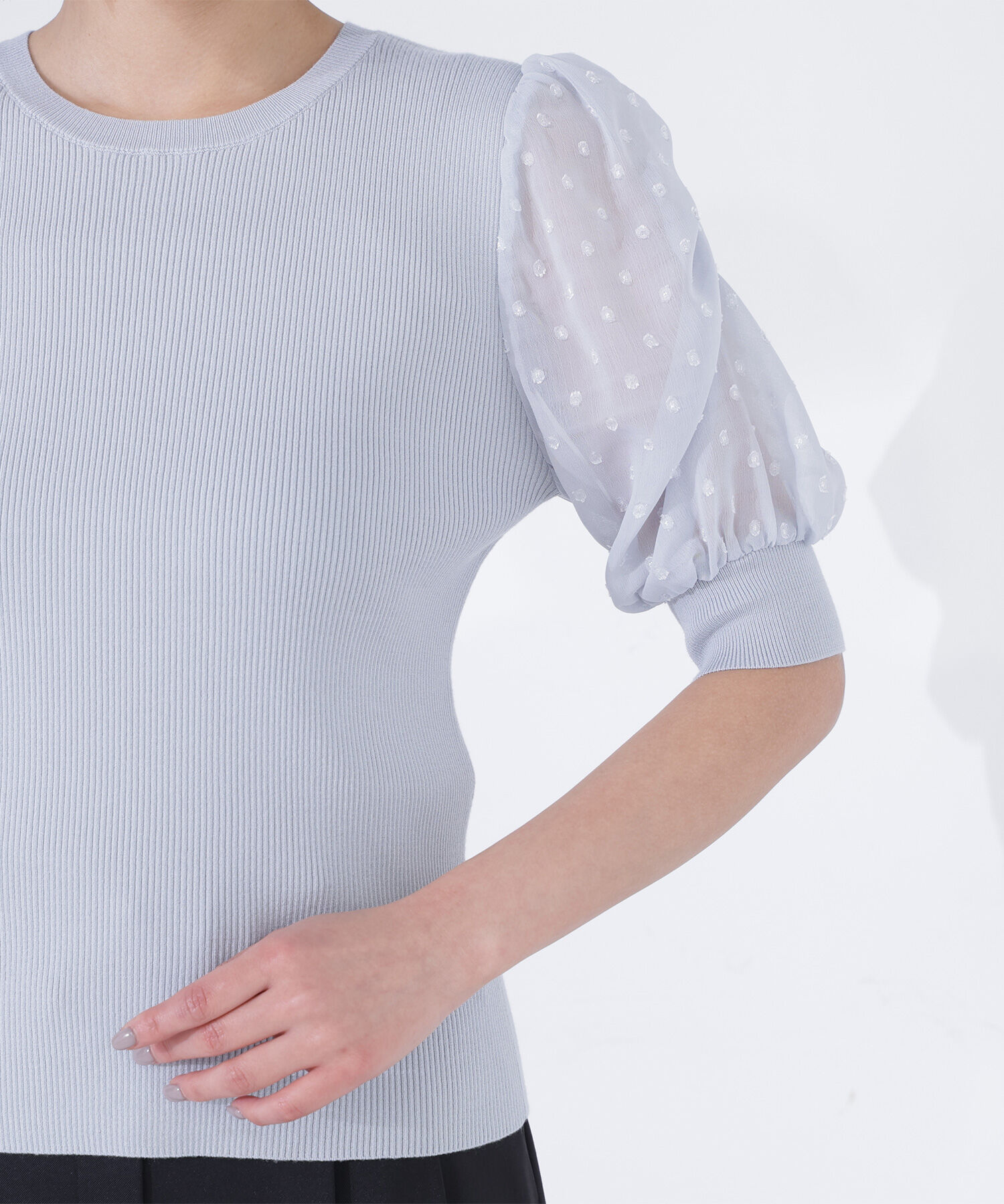  「ドットシアースリーブドッキングニット」|ニット・セーター|