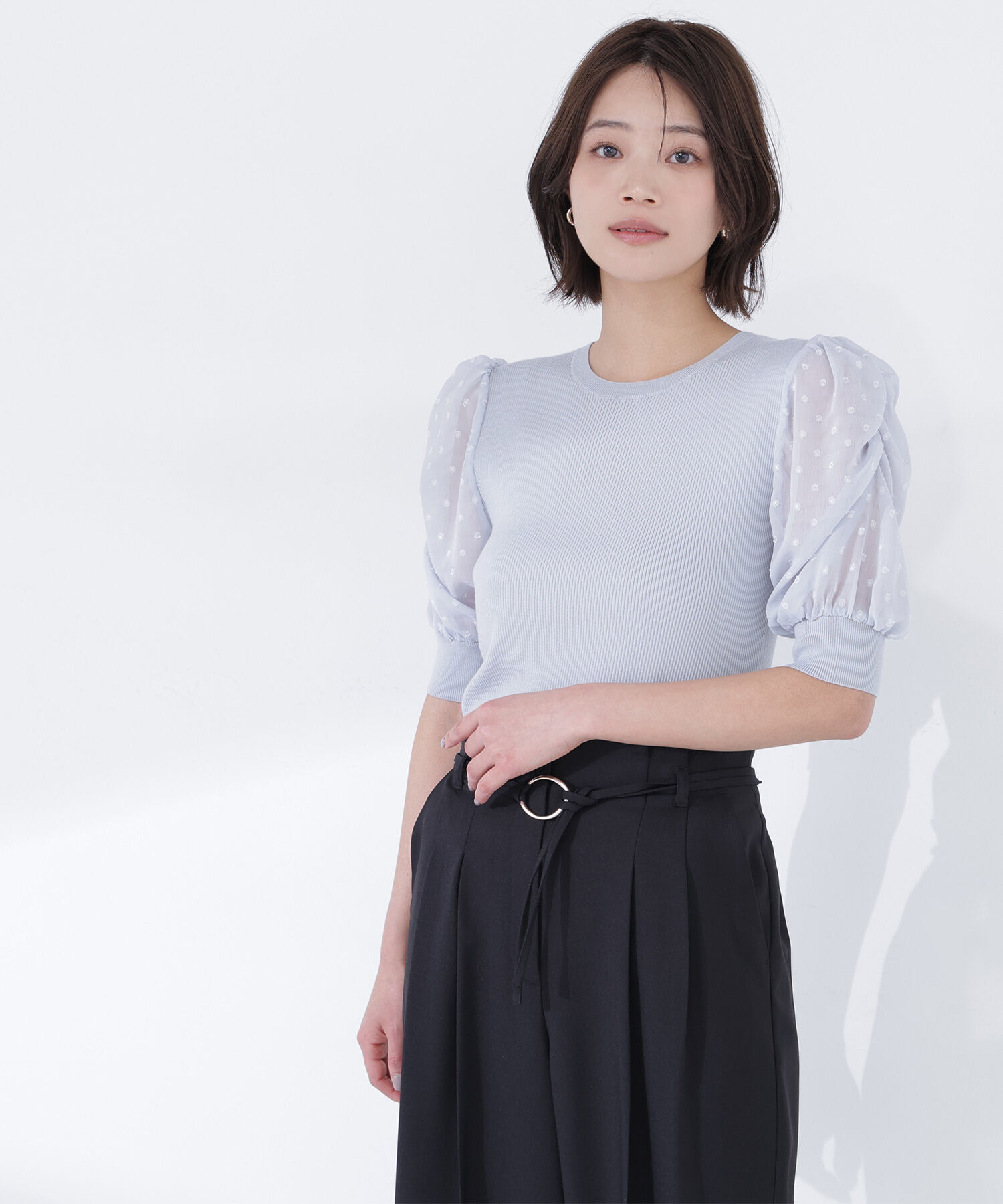  「ドットシアースリーブドッキングニット」|ニット・セーター|