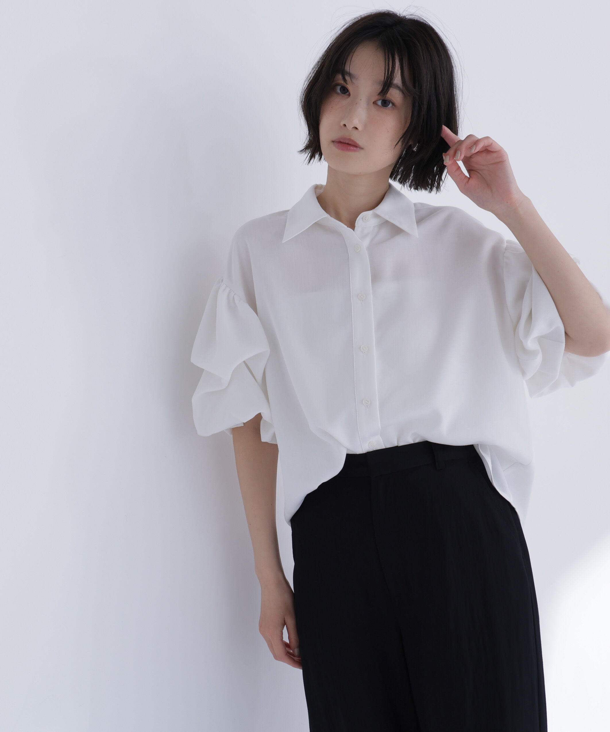  「ギャザーバルーンスリーブシャツ」|シャツ・ブラウス|