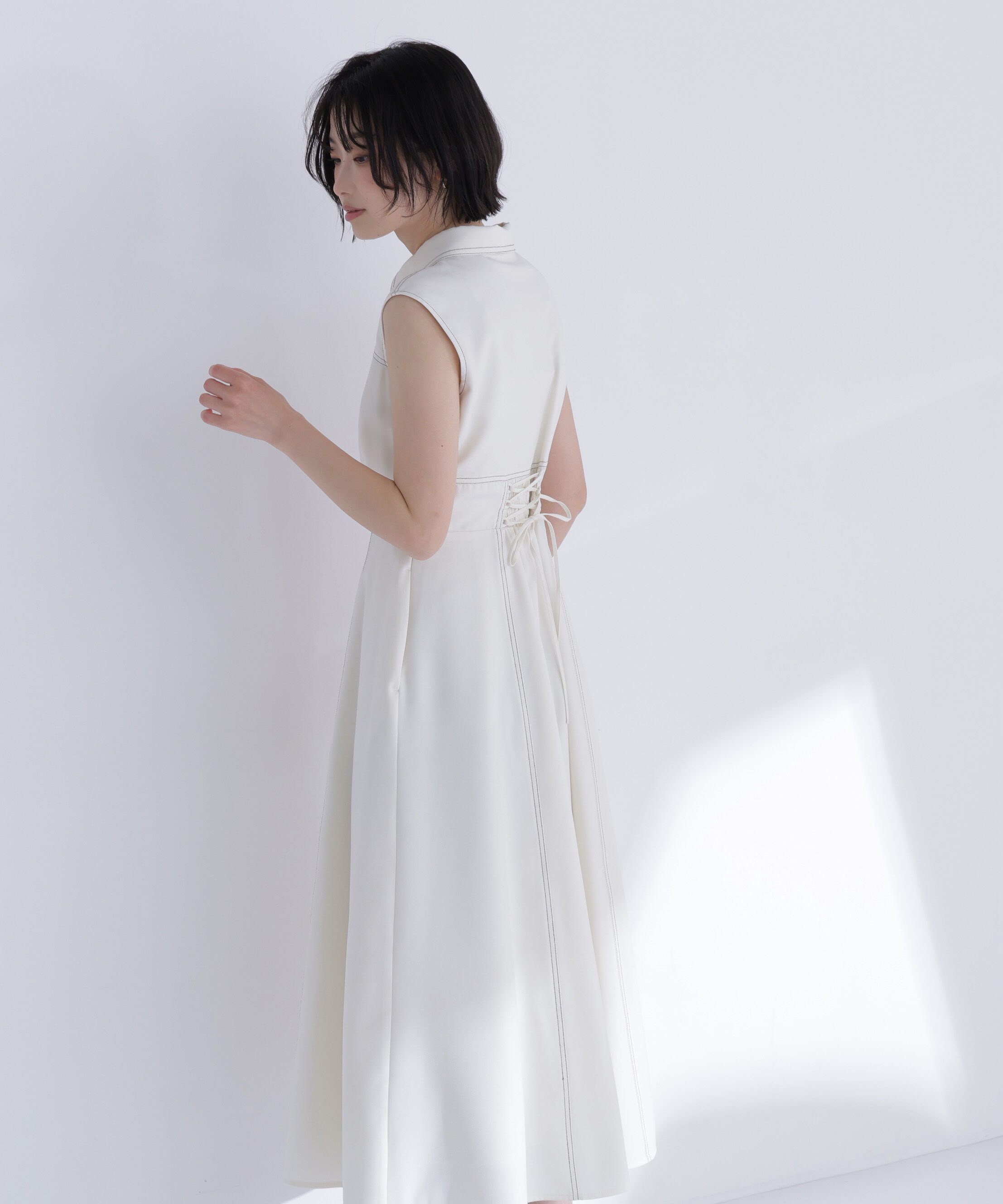  「襟付きバイカラーステッチワンピース」|ワンピース|