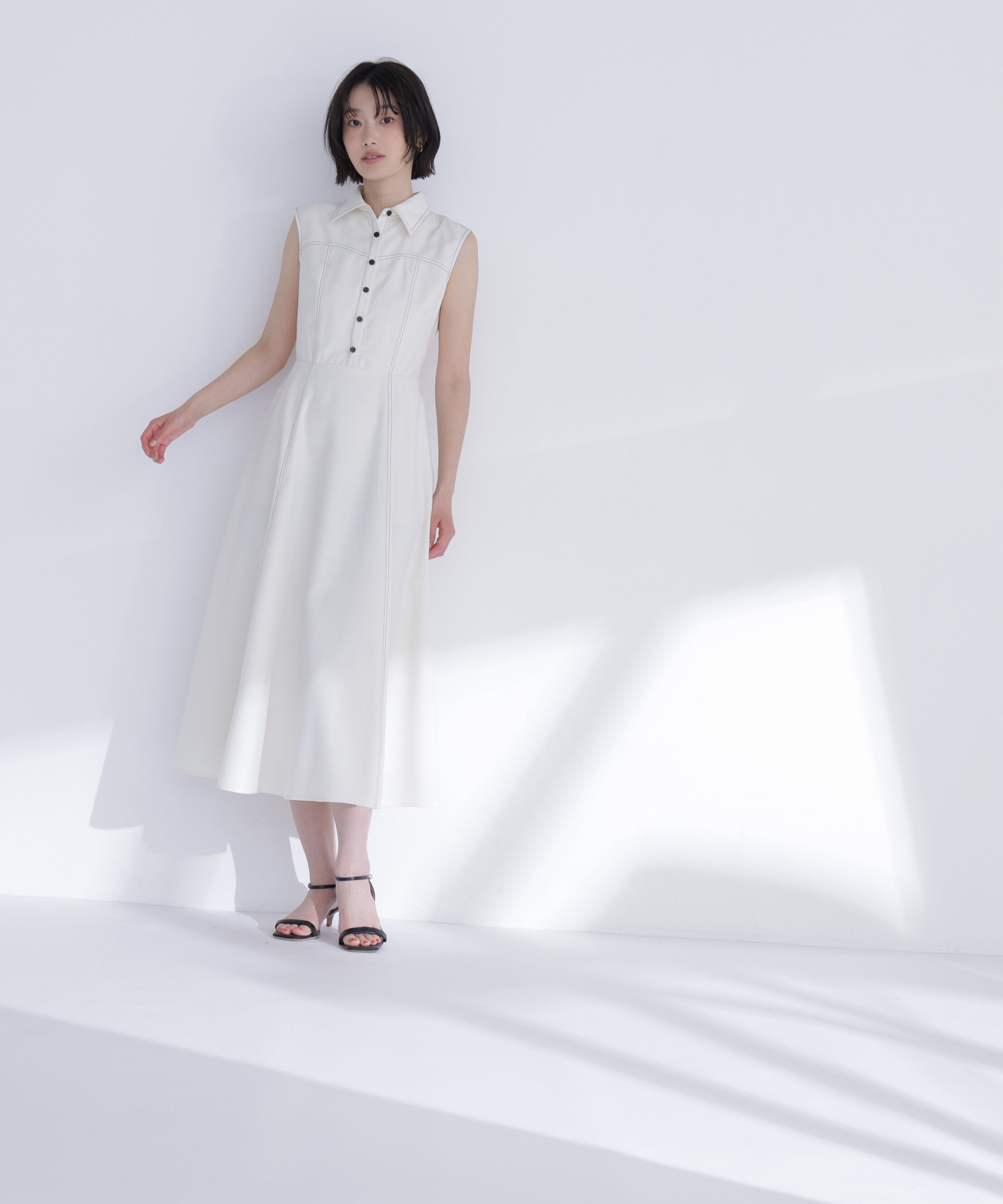  「襟付きバイカラーステッチワンピース」|ワンピース|