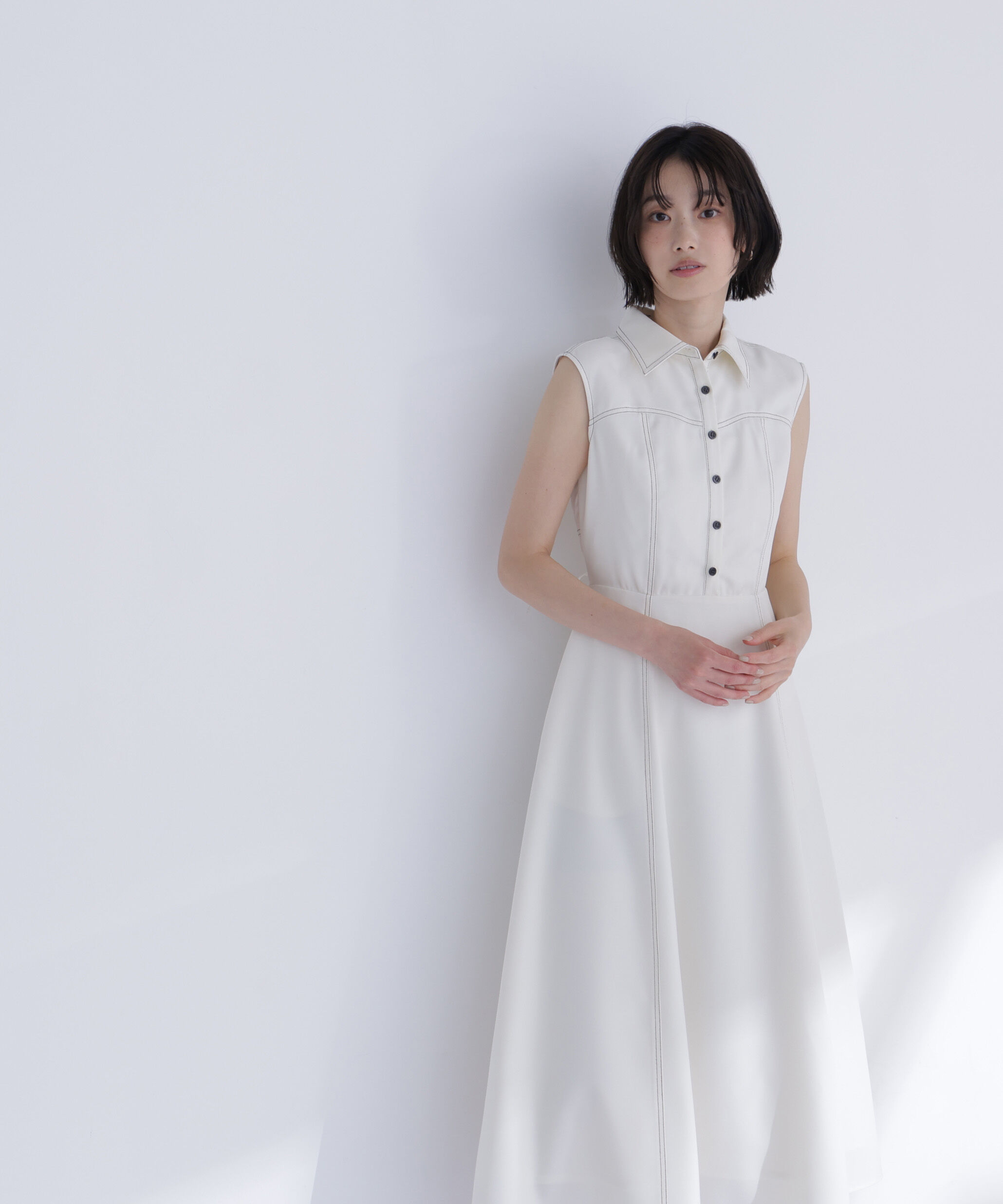  「襟付きバイカラーステッチワンピース」|ワンピース|