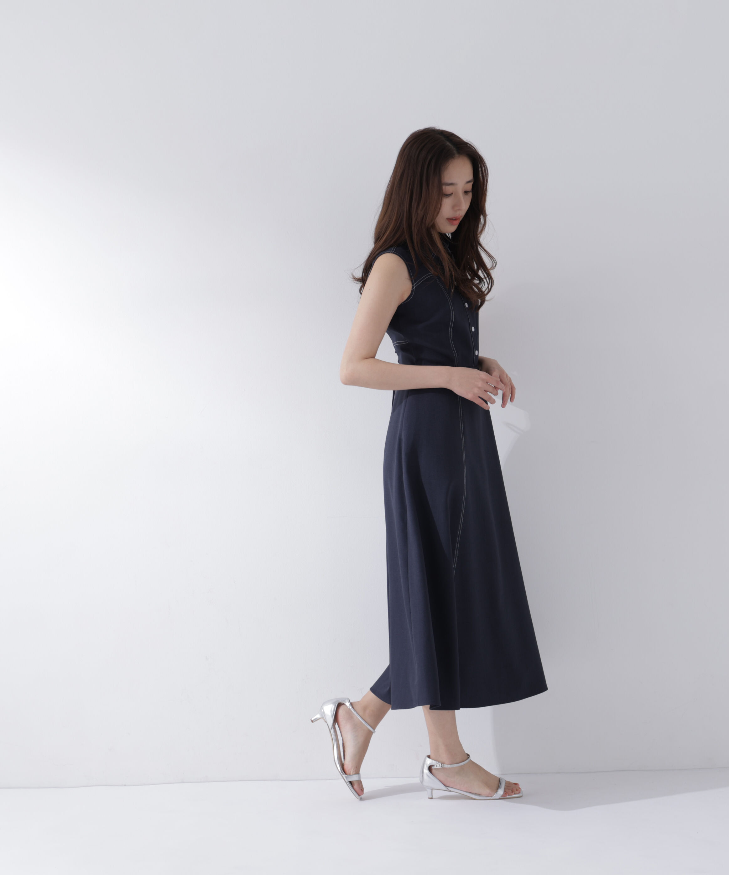  「襟付きバイカラーステッチワンピース」|ワンピース|