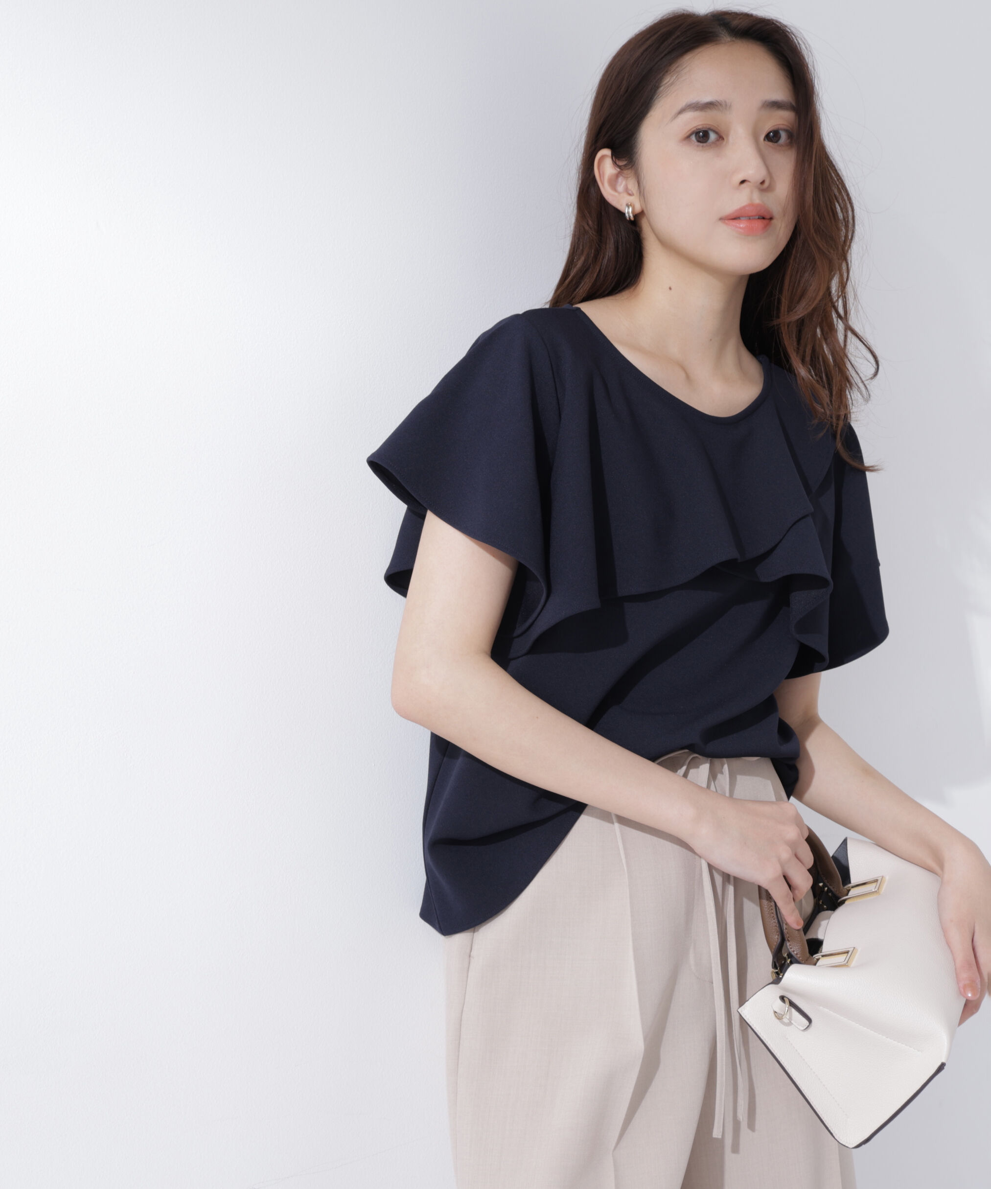  「カットジョーゼットトップス」|Tシャツ・カットソー|ネイビー