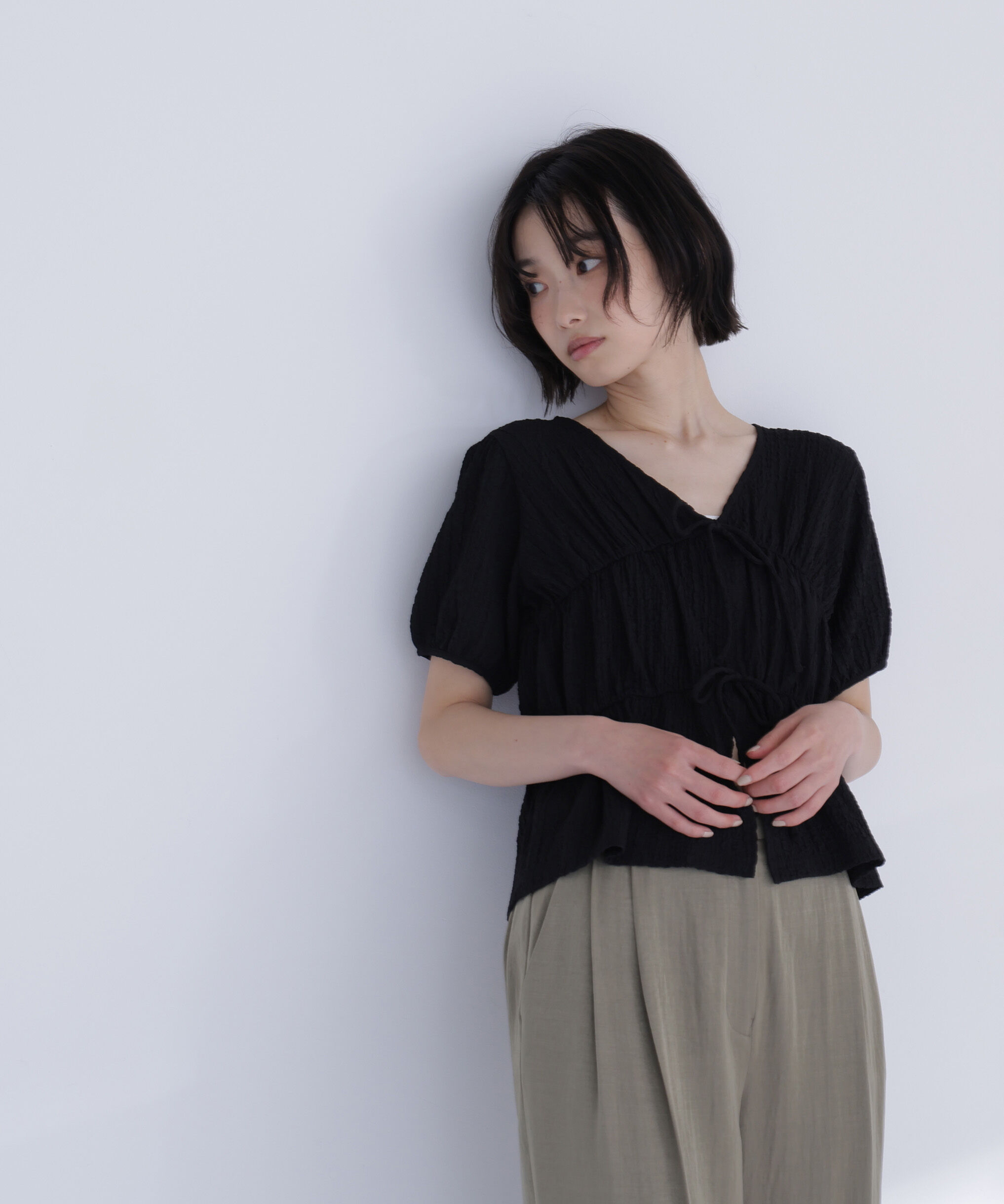  「フロントリボンシュリンクカットソー」|Tシャツ・カットソー|