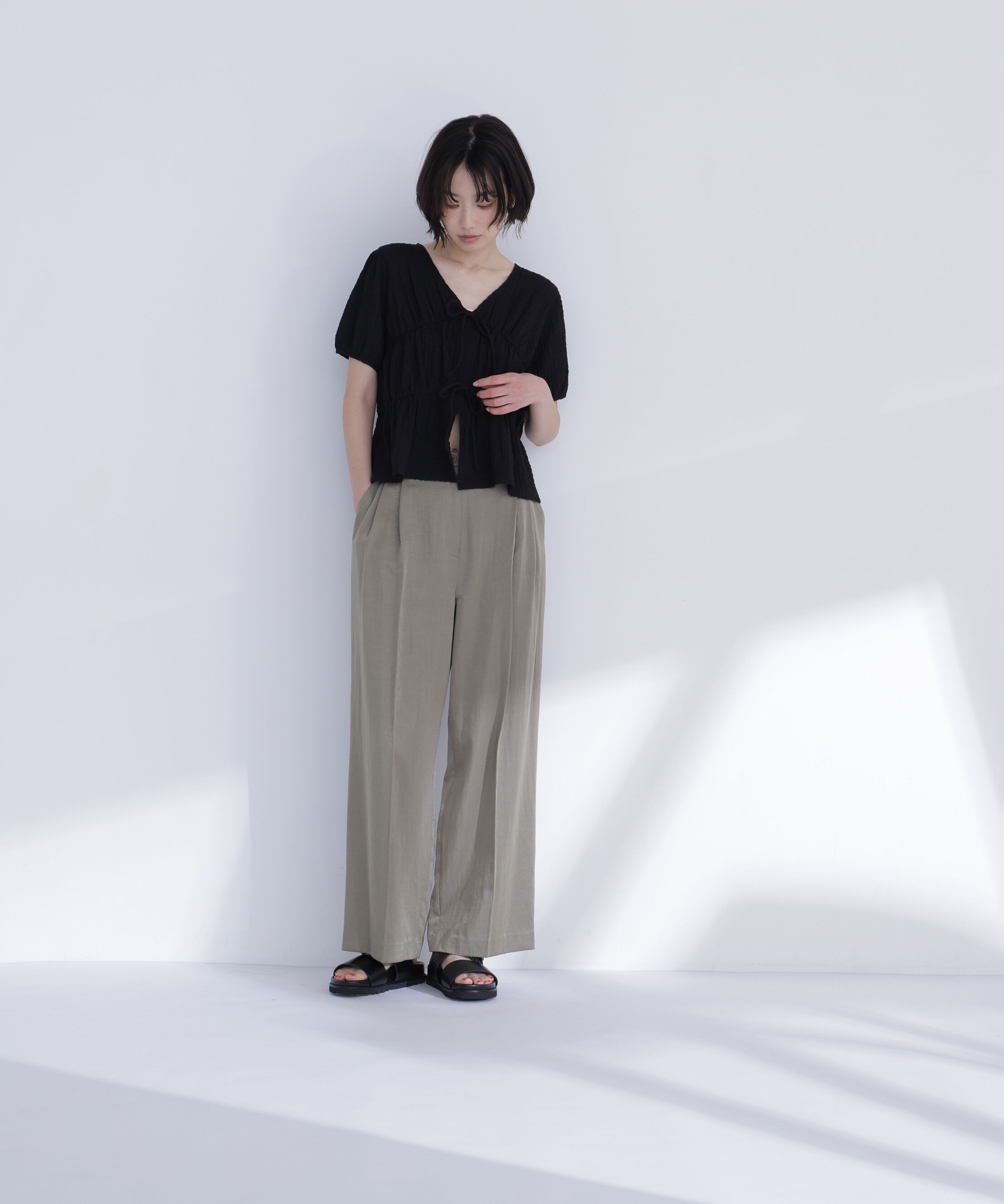  「フロントリボンシュリンクカットソー」|Tシャツ・カットソー|