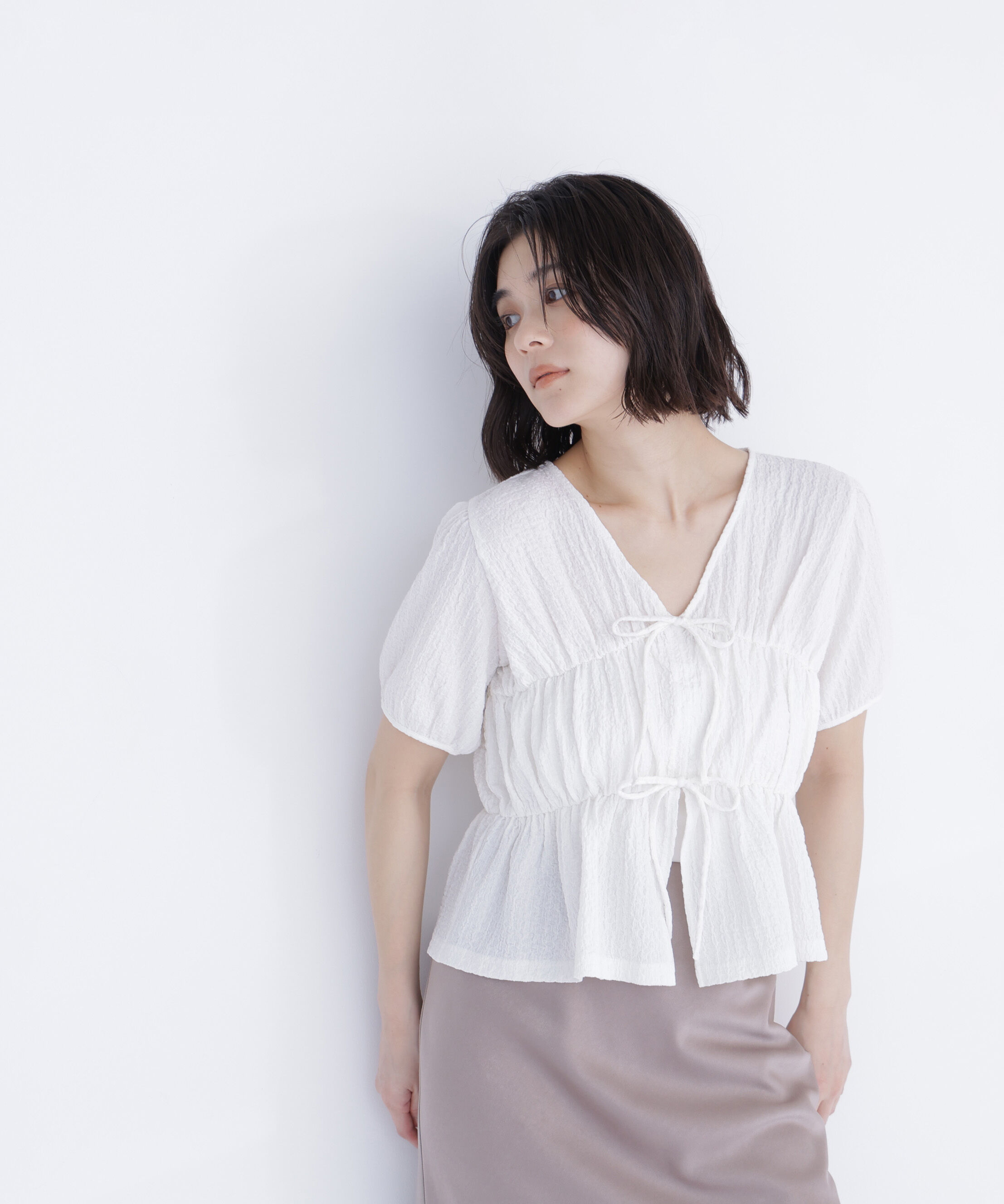  「フロントリボンシュリンクカットソー」|Tシャツ・カットソー|オフホワイト1