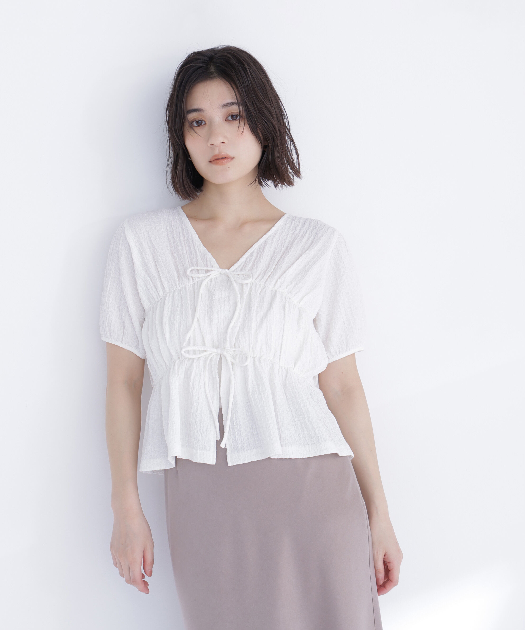  「フロントリボンシュリンクカットソー」|Tシャツ・カットソー|