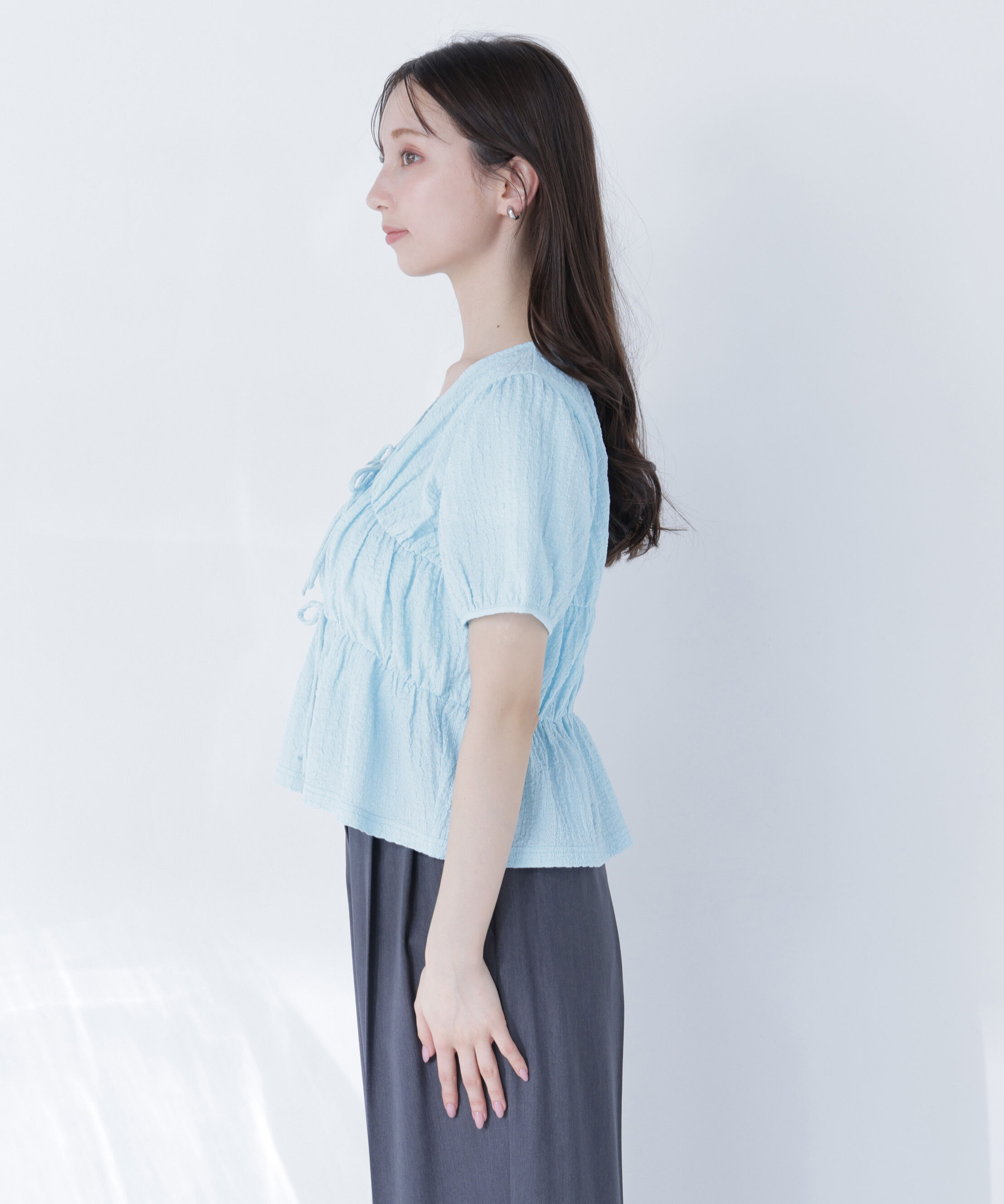  「フロントリボンシュリンクカットソー」|Tシャツ・カットソー|