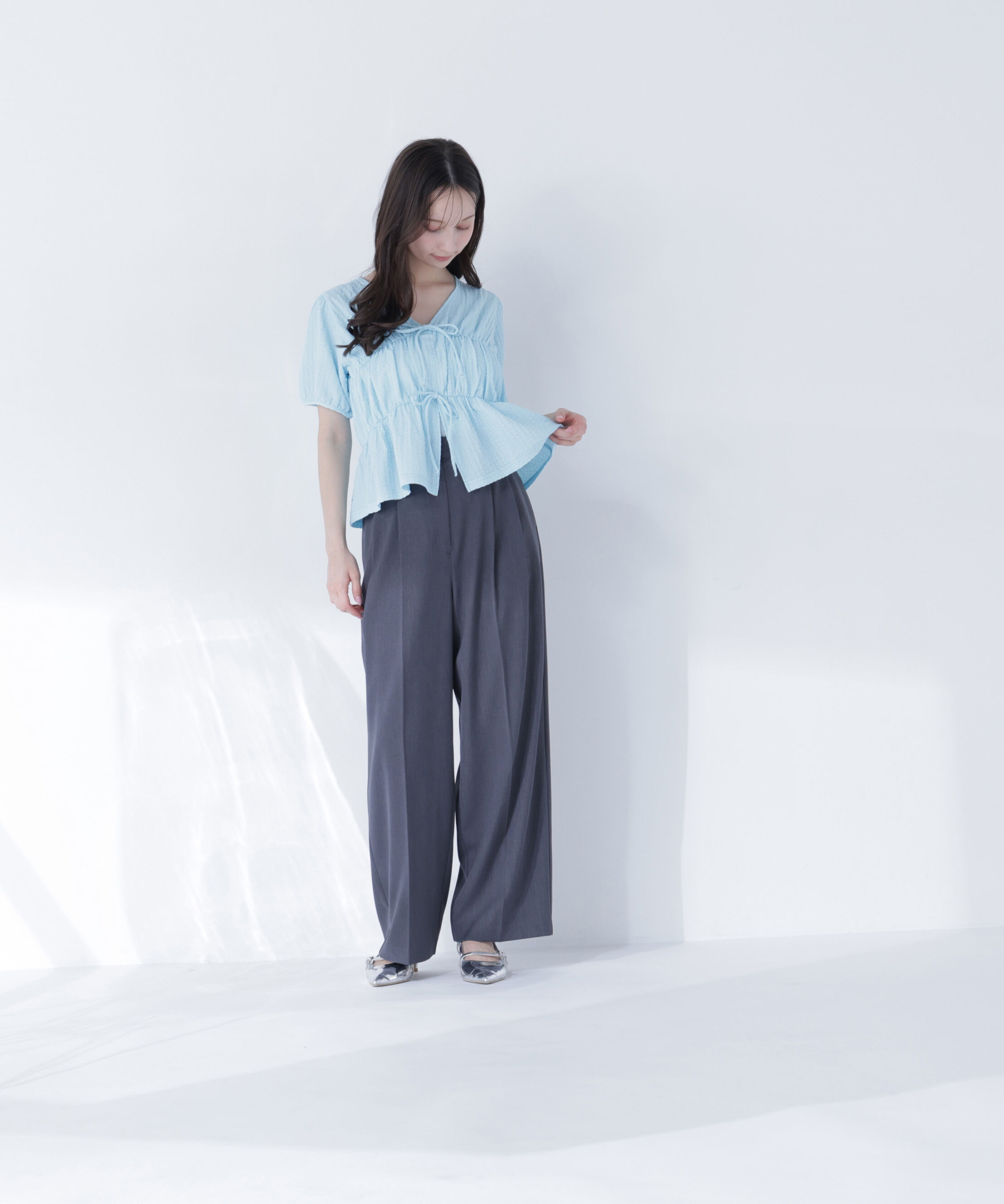  「フロントリボンシュリンクカットソー」|Tシャツ・カットソー|