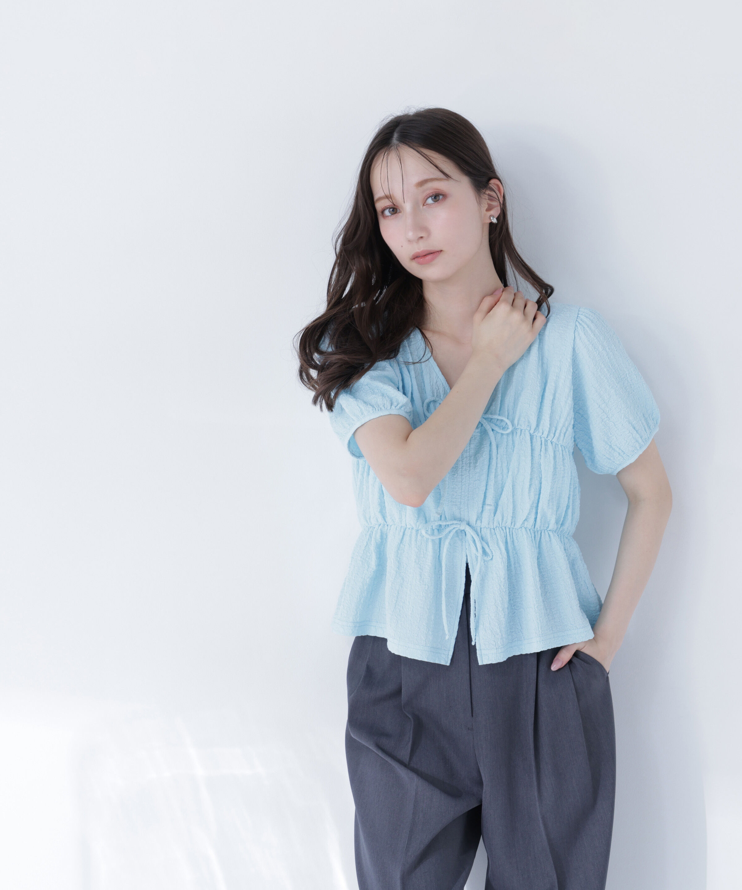  「フロントリボンシュリンクカットソー」|Tシャツ・カットソー|