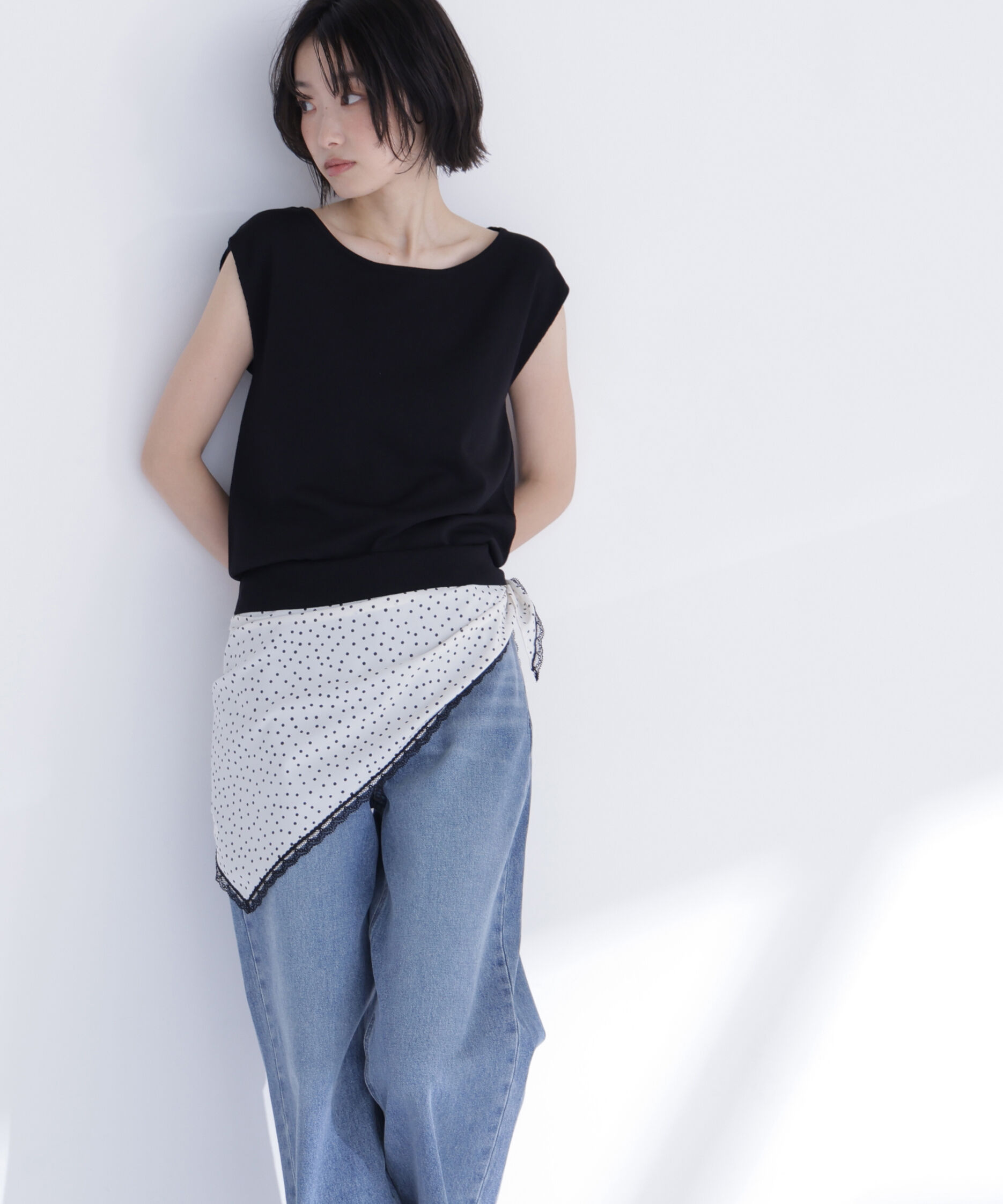  「ドットスカーフ付ニット」|ニット・セーター|