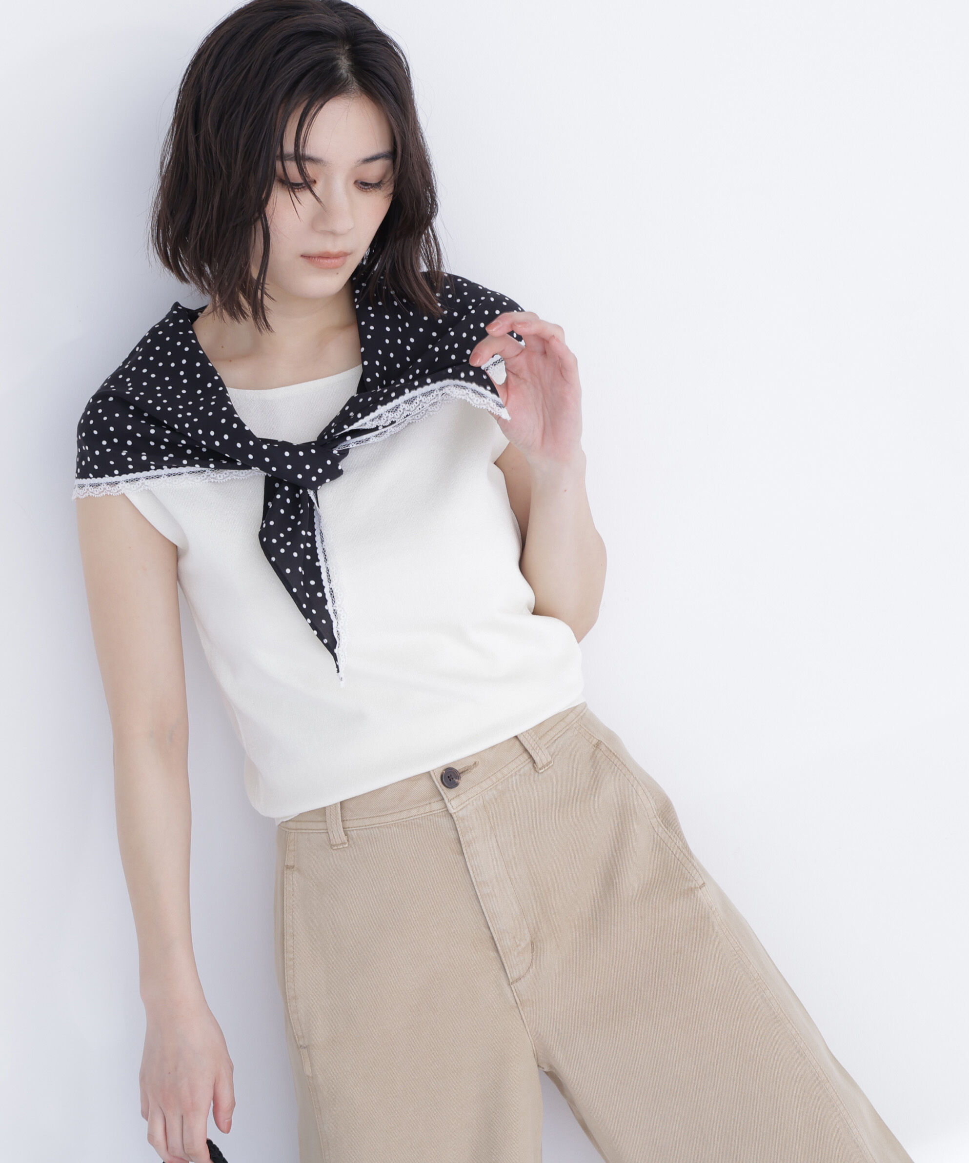  「ドットスカーフ付ニット」|ニット・セーター|オフホワイト1