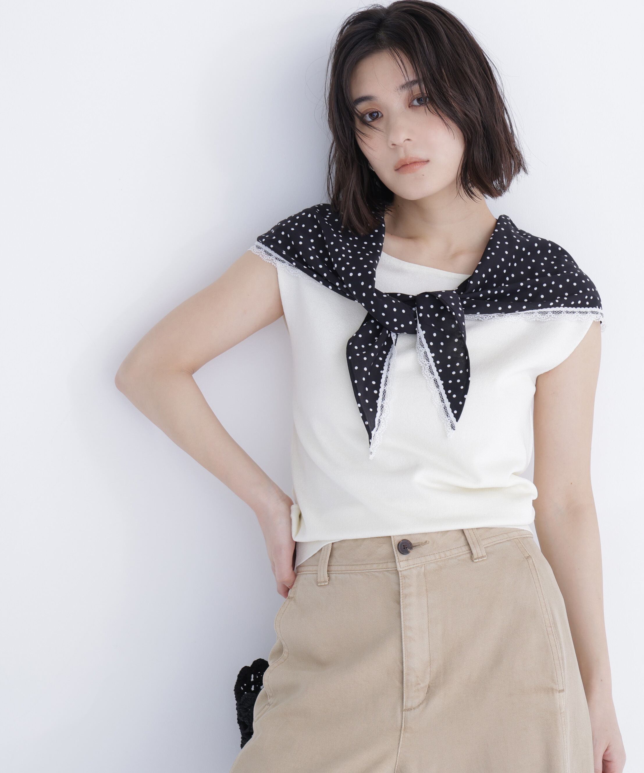  「ドットスカーフ付ニット」|ニット・セーター|