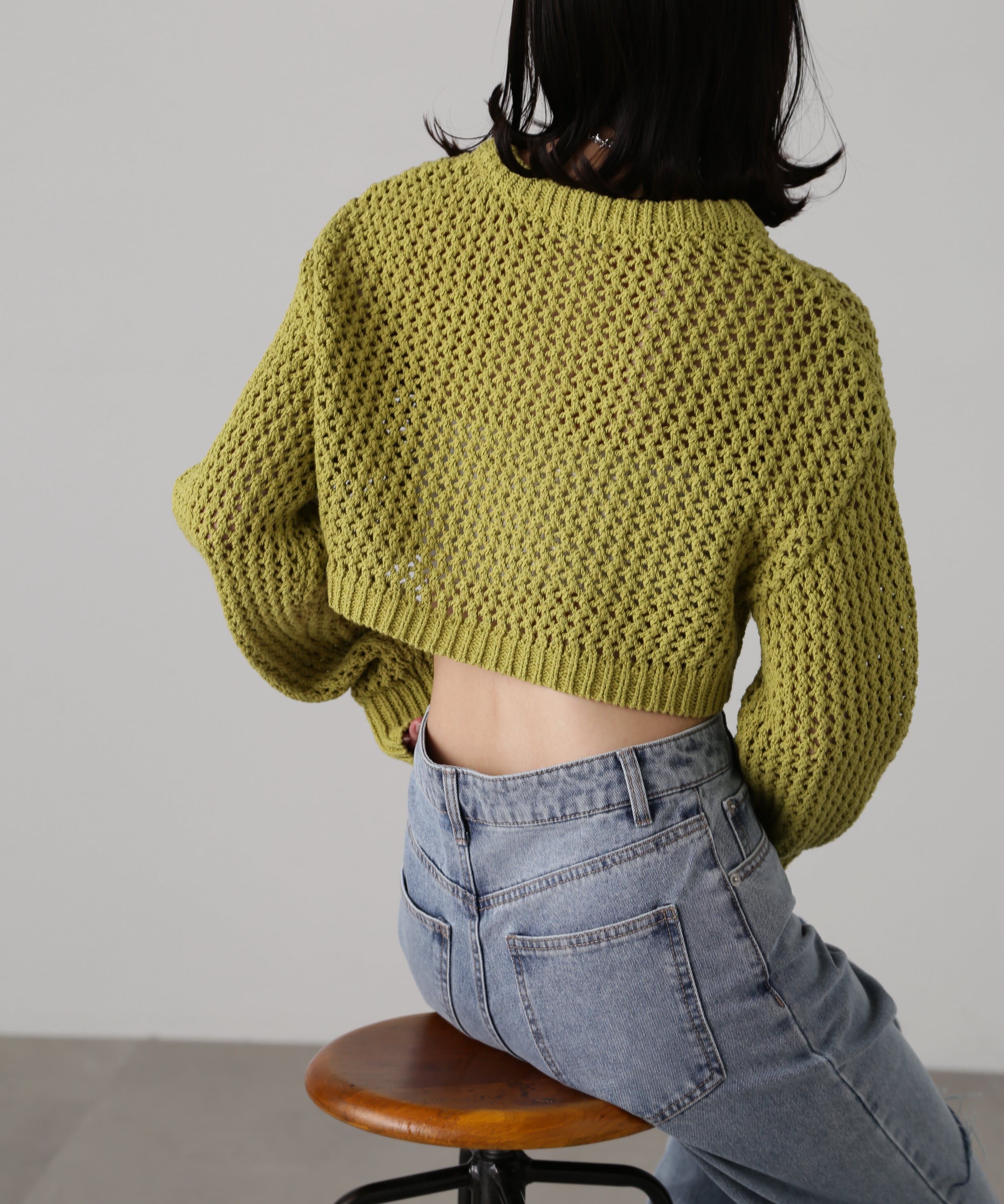  「ショート丈メッシュニットプルオーバー」|ニット・セーター|