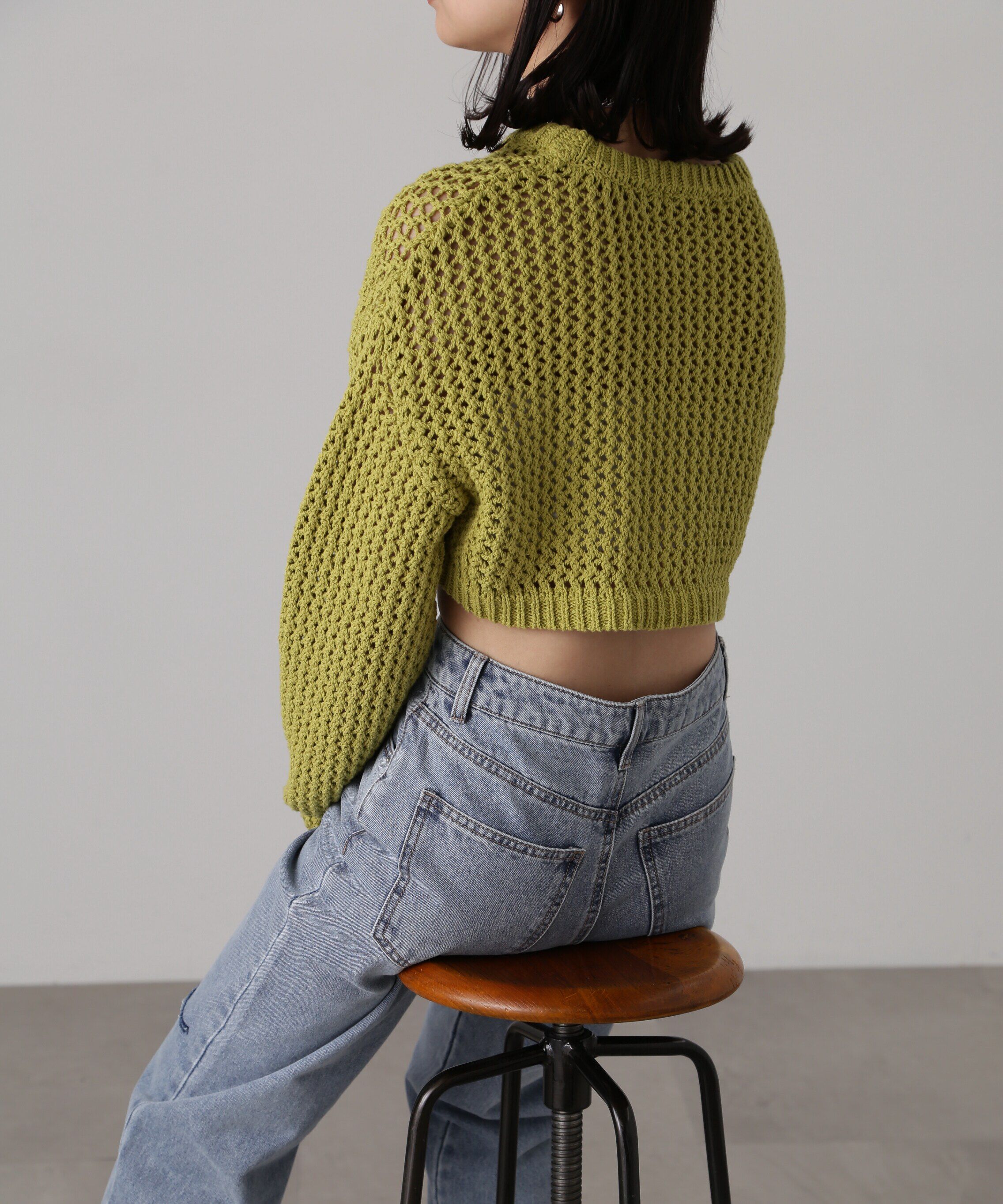  「ショート丈メッシュニットプルオーバー」|ニット・セーター|