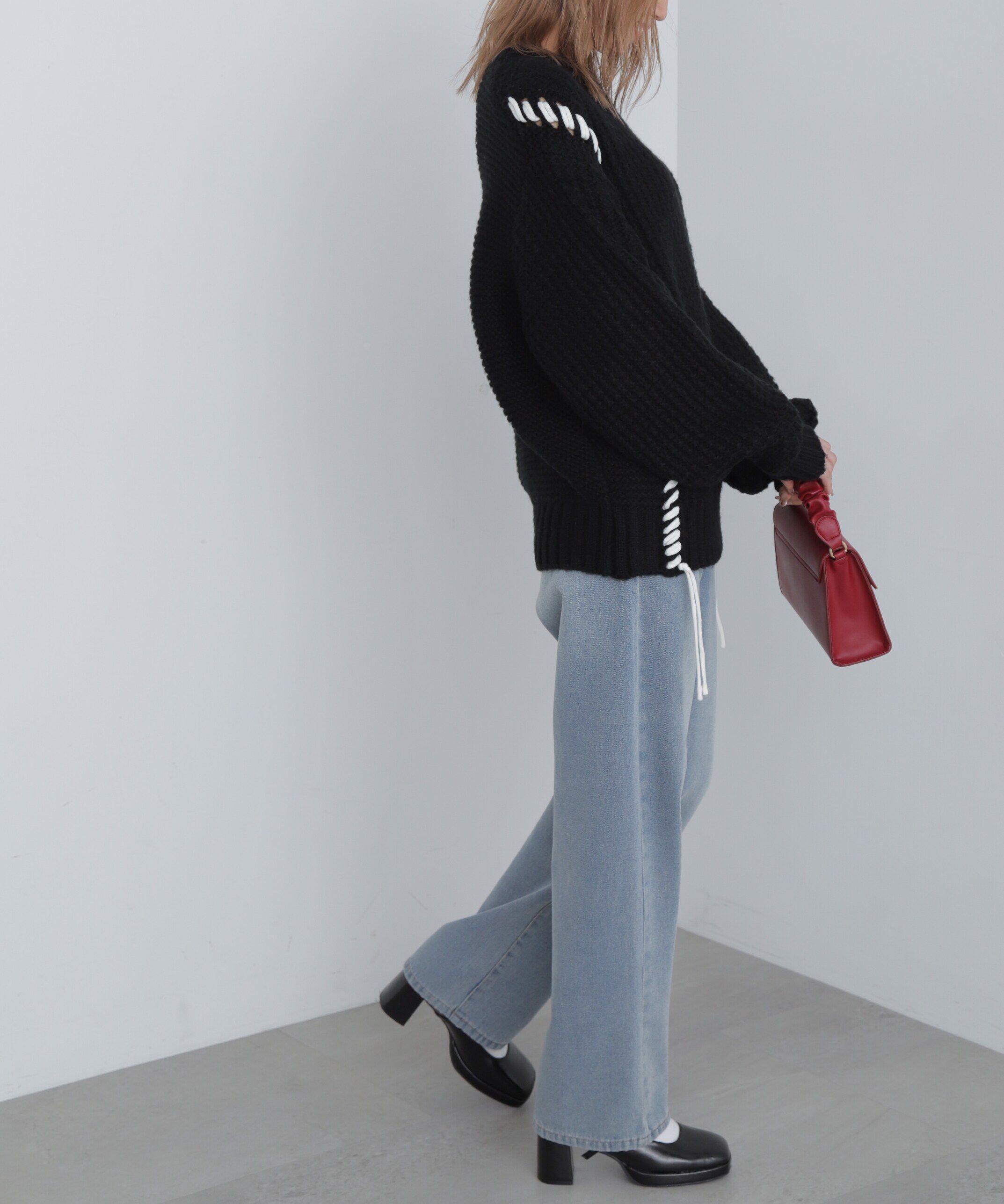  「配色ステッチニットプルオーバー」|ニット・セーター|