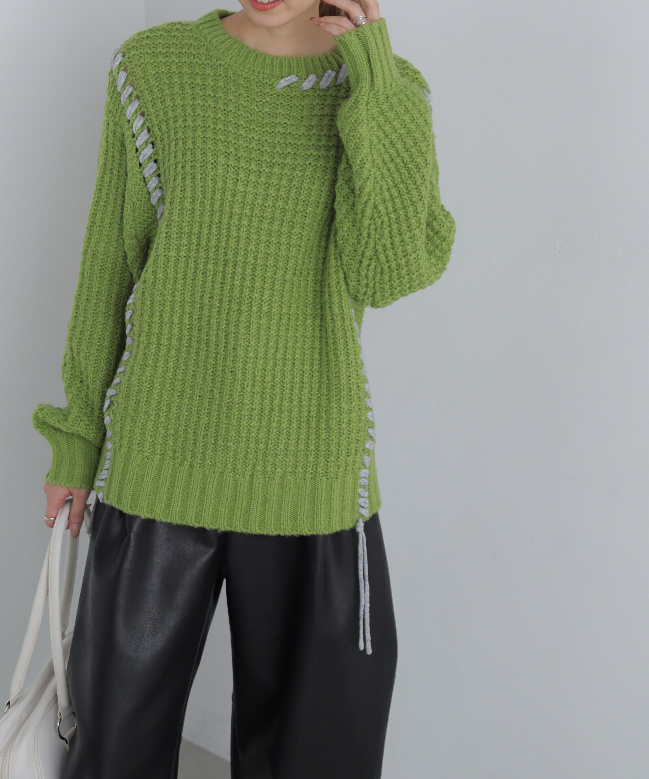  「配色ステッチニットプルオーバー」|ニット・セーター|