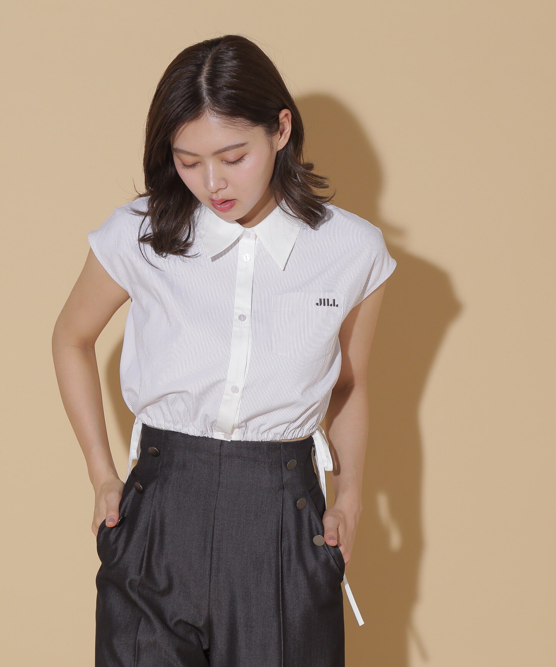  「ウエストリボンノースリーブシャツ」|シャツ・ブラウス|