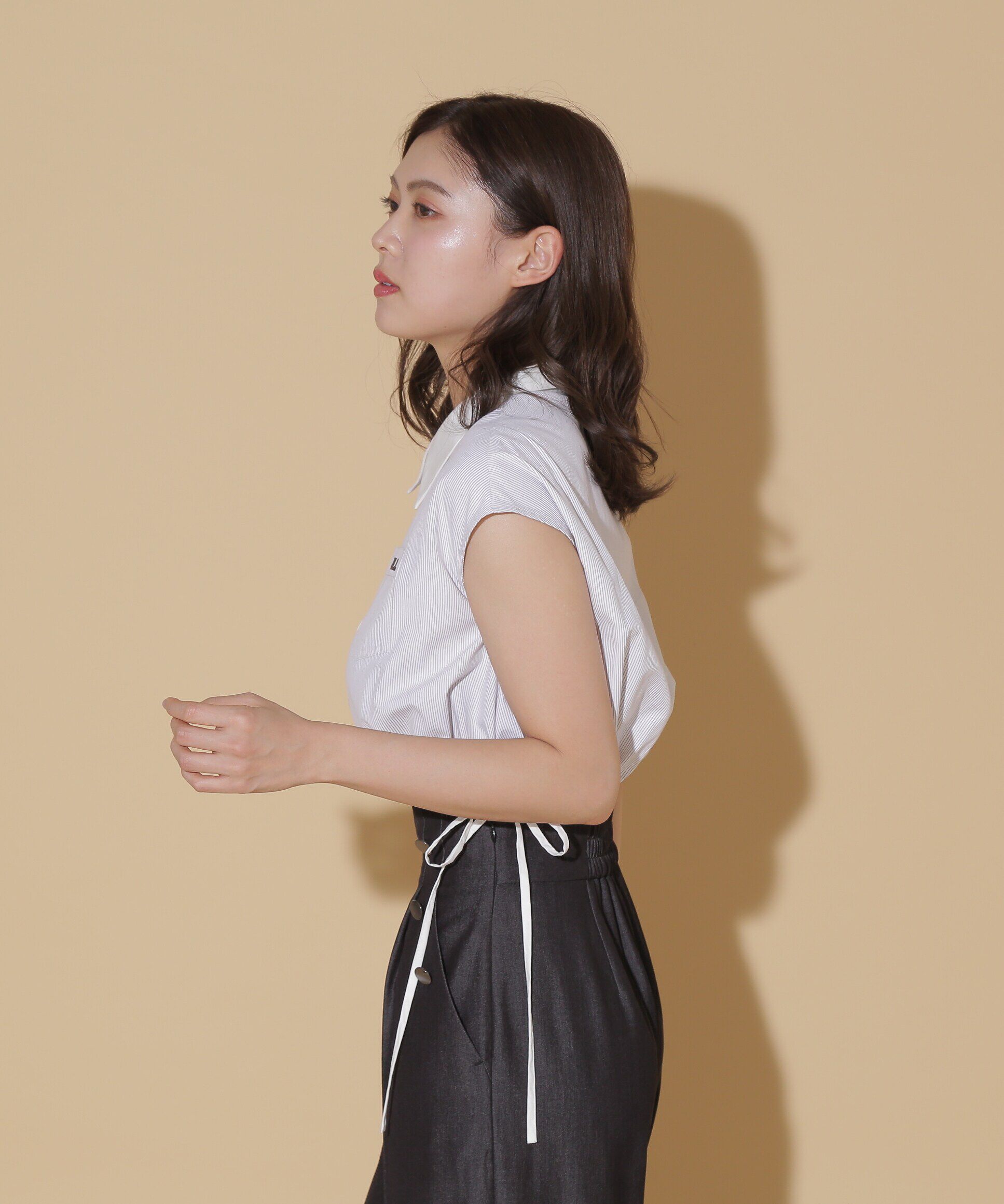  「ウエストリボンノースリーブシャツ」|シャツ・ブラウス|