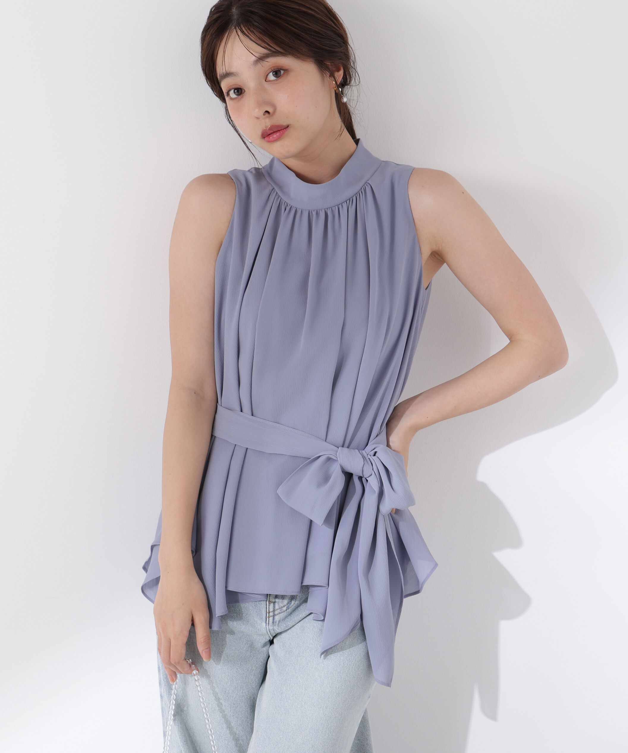 PROPORTION BODY DRESSING「ベルト付楊柳ブラウス」|シャツ・ブラウス|ブルー