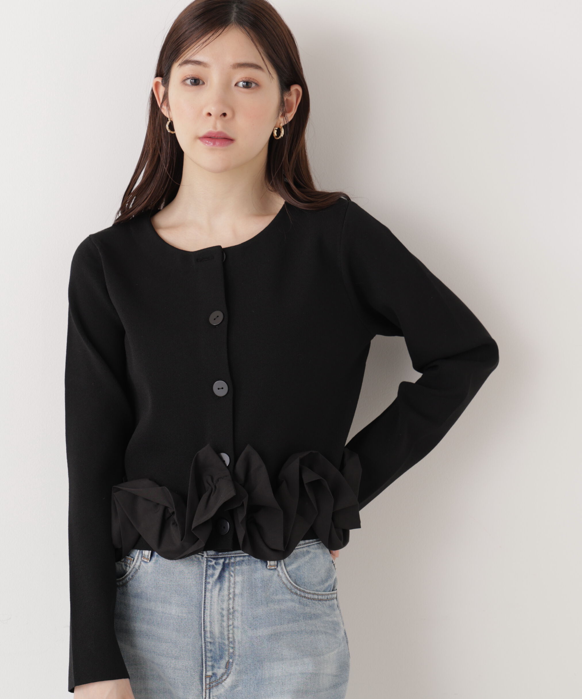 PROPORTION BODY DRESSING「〈a/mie〉ホイップペプラムニット　26SS」|カーディガン|ブラック