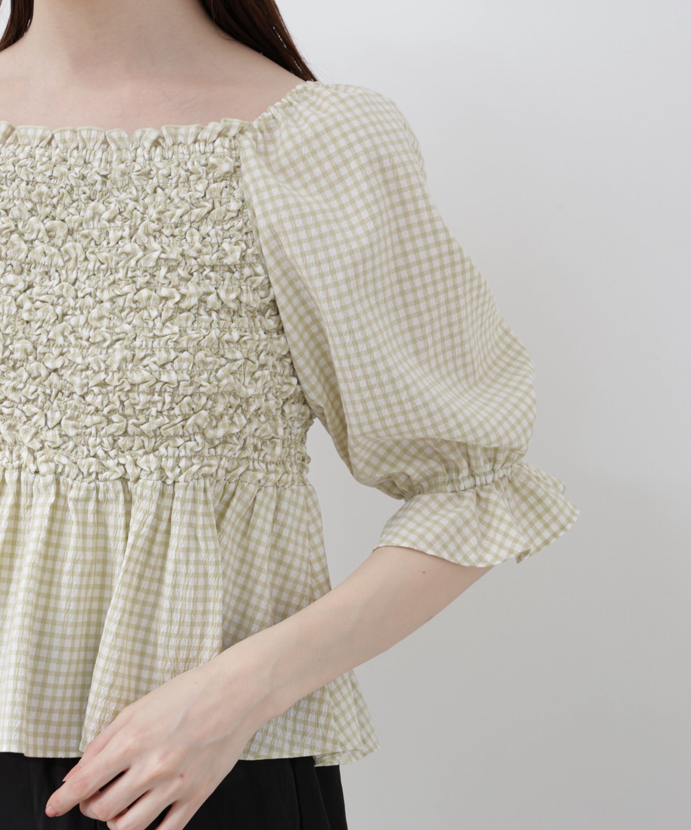 PROPORTION BODY DRESSING「〈a/mie〉シャーリングペプラムブラウス 26SS」|シャツ・ブラウス|