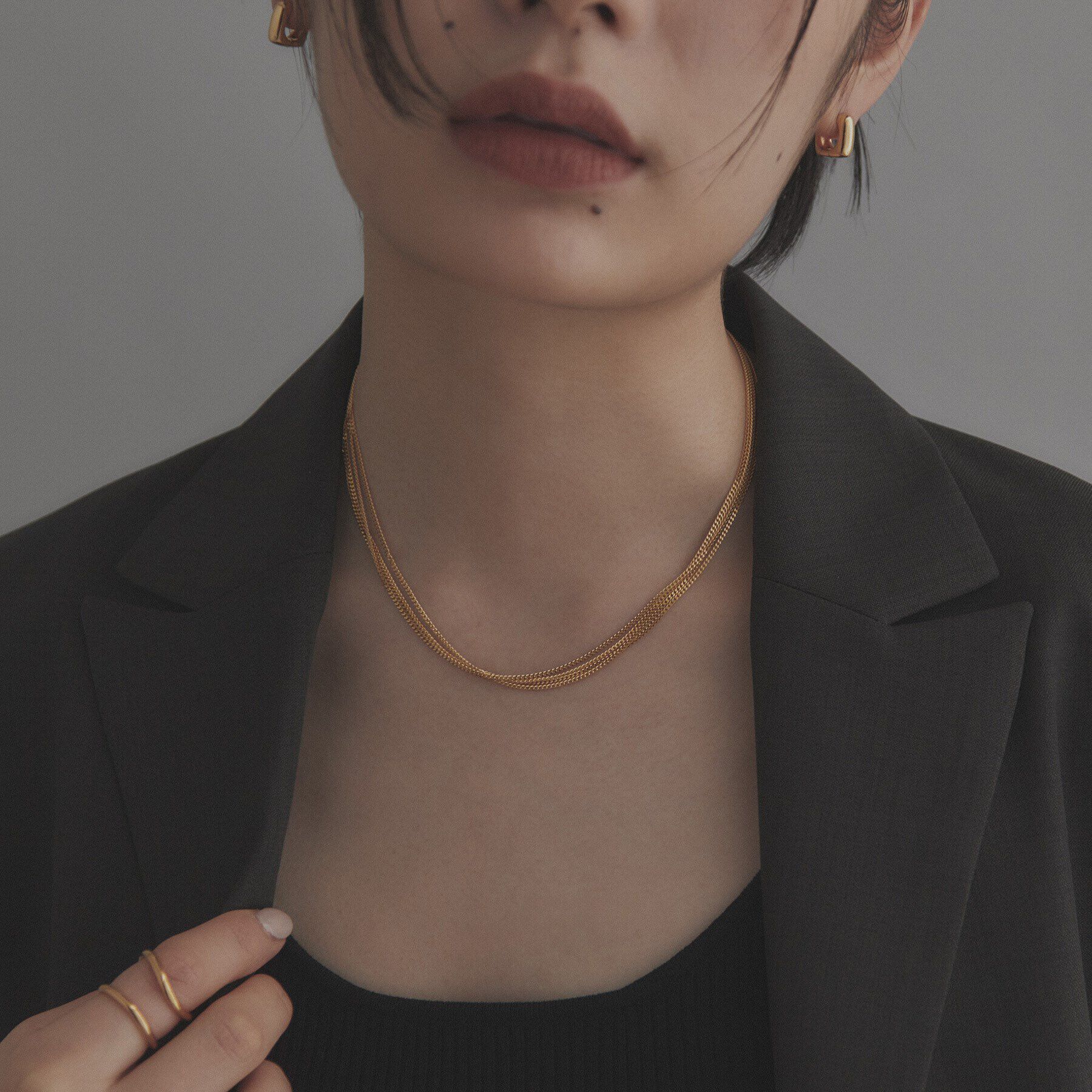 COCOSHNIK ONKITSCH「シルバー カーブチェーン レイヤード ネックレス GP」|ネックレス|