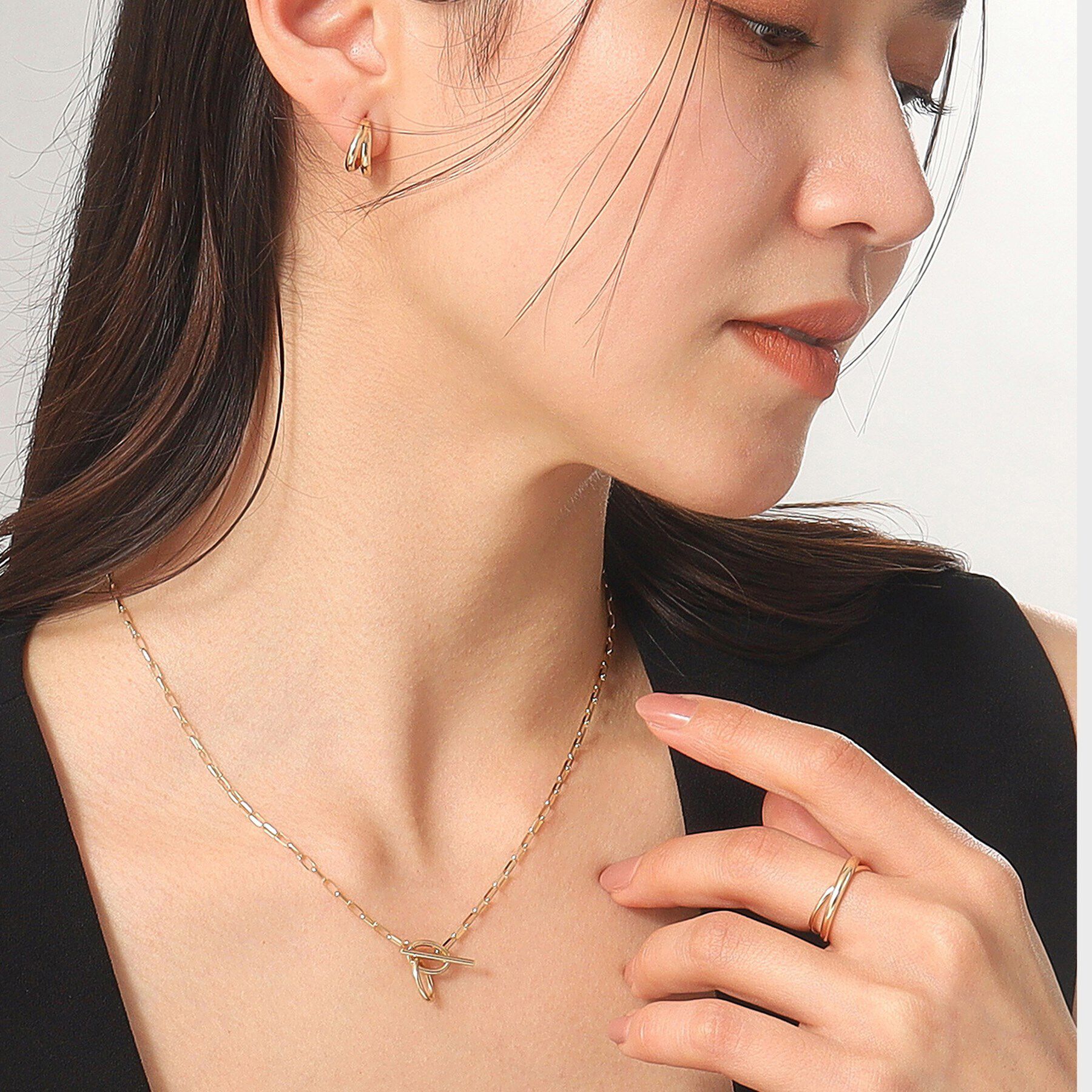 COCOSHNIK「K10ロングハーフラウンドダブルマンテル ネックレス」|ネックレス|