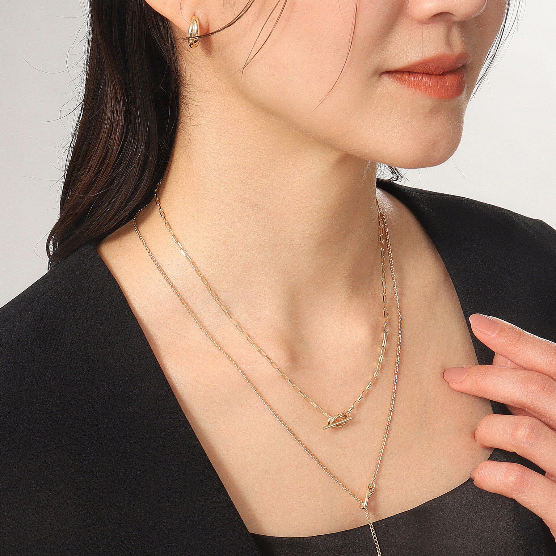 COCOSHNIK「K10ロングハーフラウンドダブルマンテル ネックレス」|ネックレス|