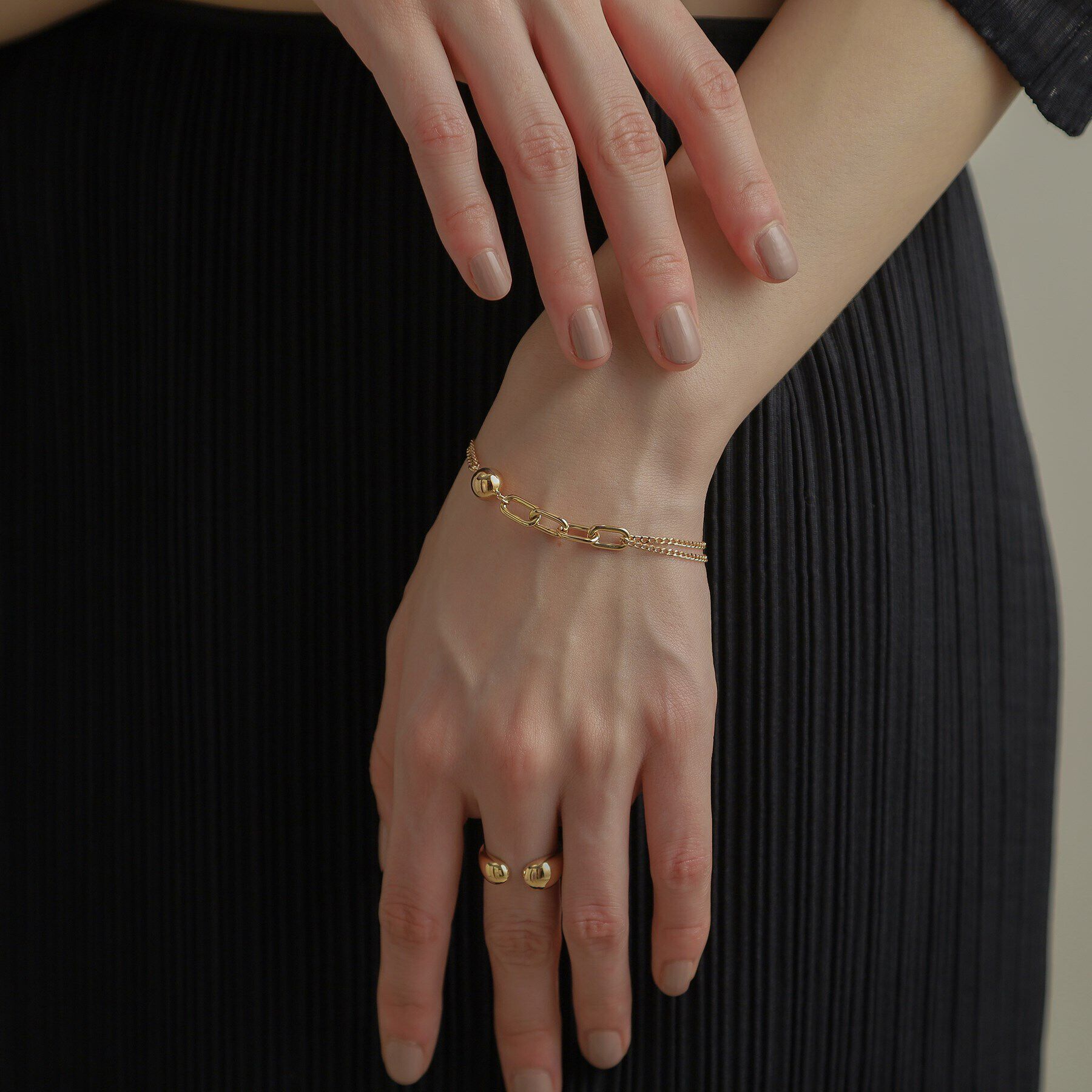 COCOSHNIK「K10中空ボールキヘイミックスチェーン ブレスレット」|ブレスレット・バングル|