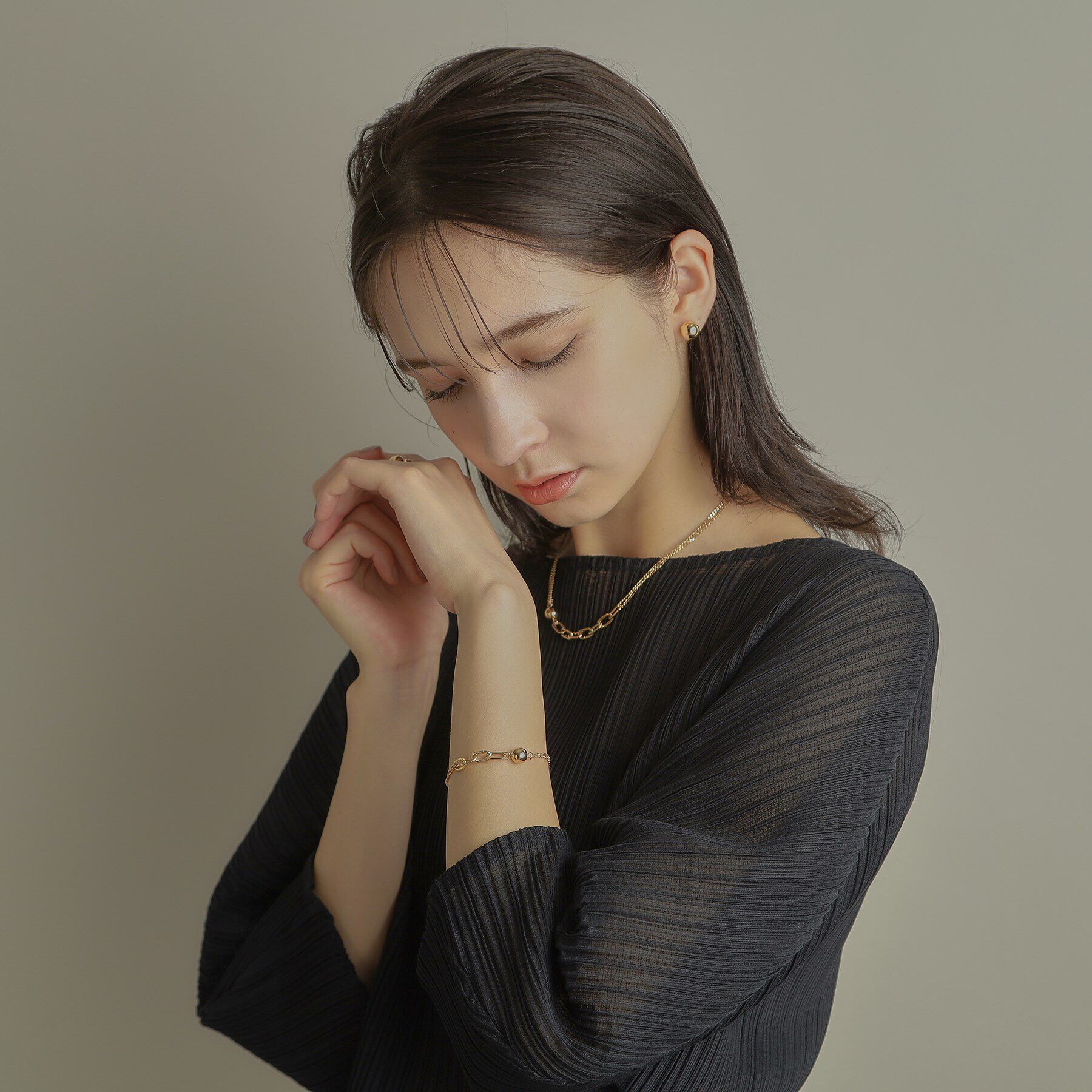 COCOSHNIK「K10中空ボールキヘイミックスチェーン ブレスレット」|ブレスレット・バングル|