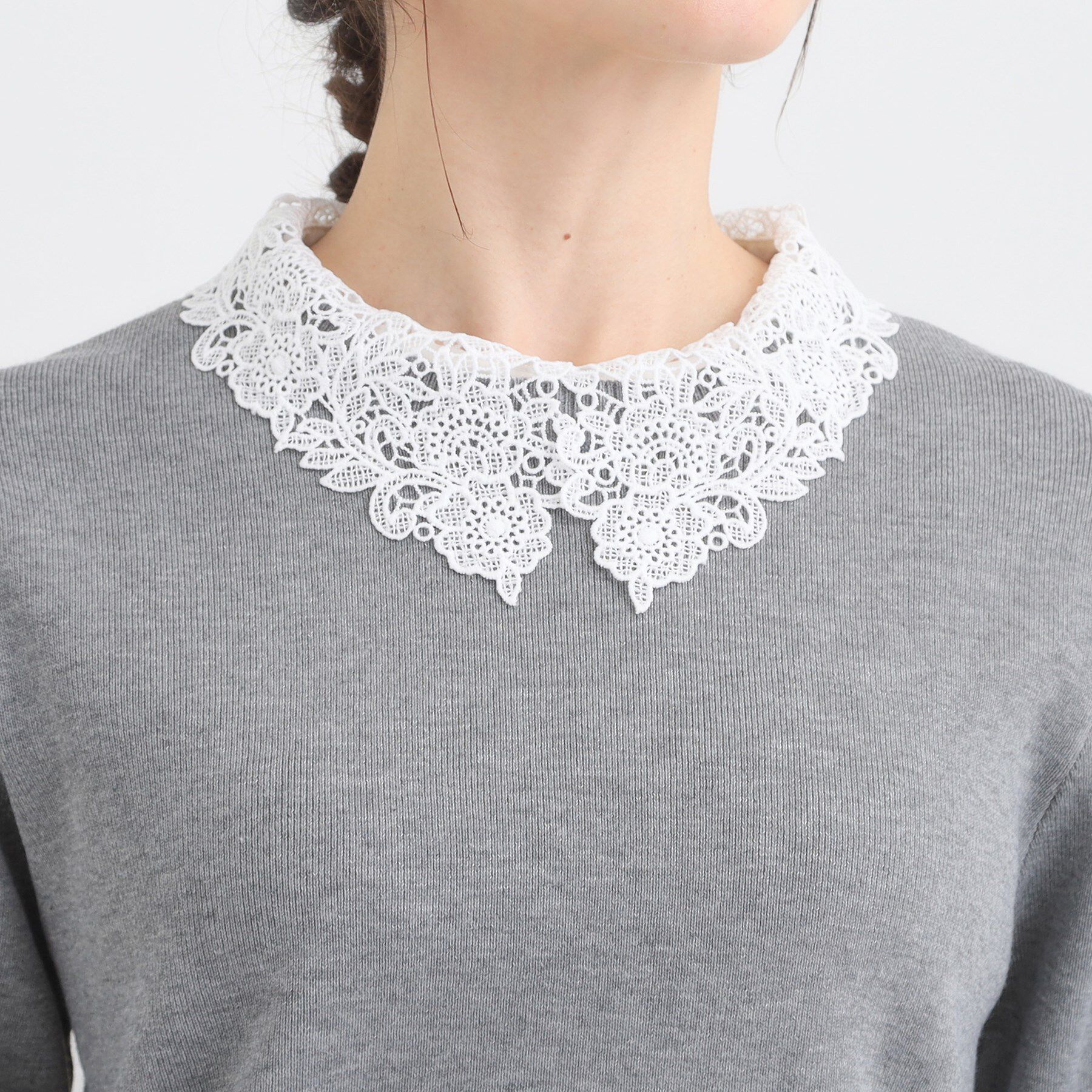 SHOO･LA･RUE「【襟取り外し可/S-LL】上品見え レース襟ニット」|ニット・セーター|