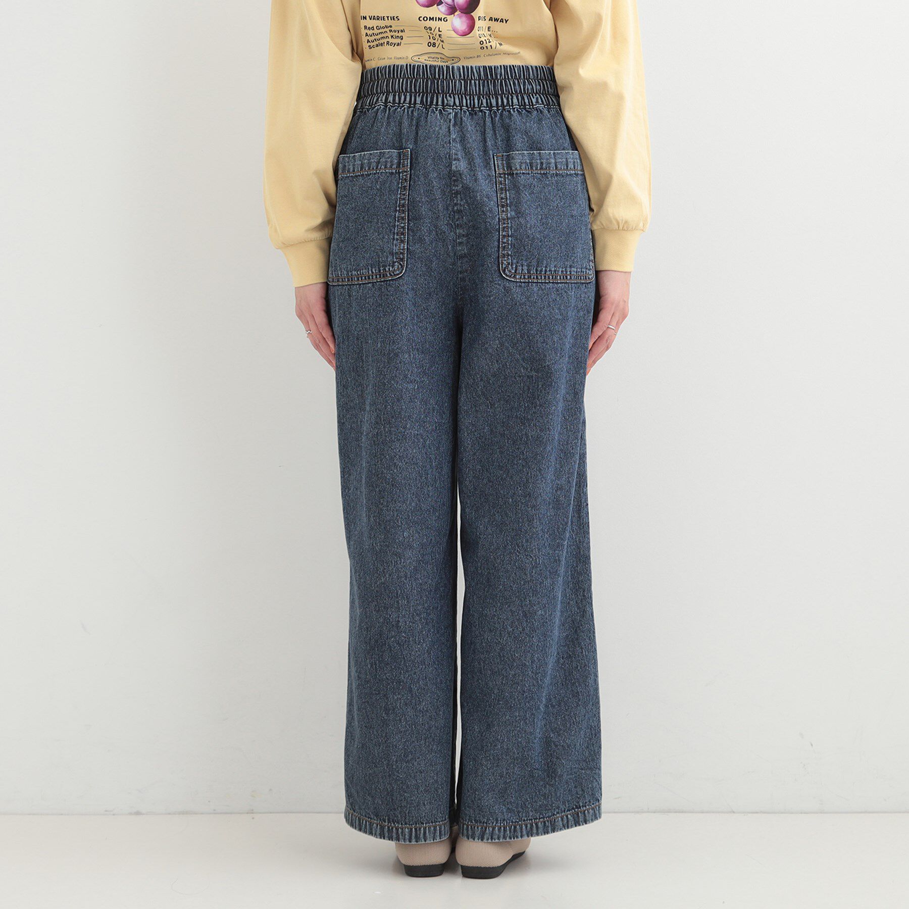 SHOO･LA･RUE「【ライトオンスデニム/着丈選べる/S-LL】夏でもはける らくらくデニムイージーワイドパンツ」|デニム|