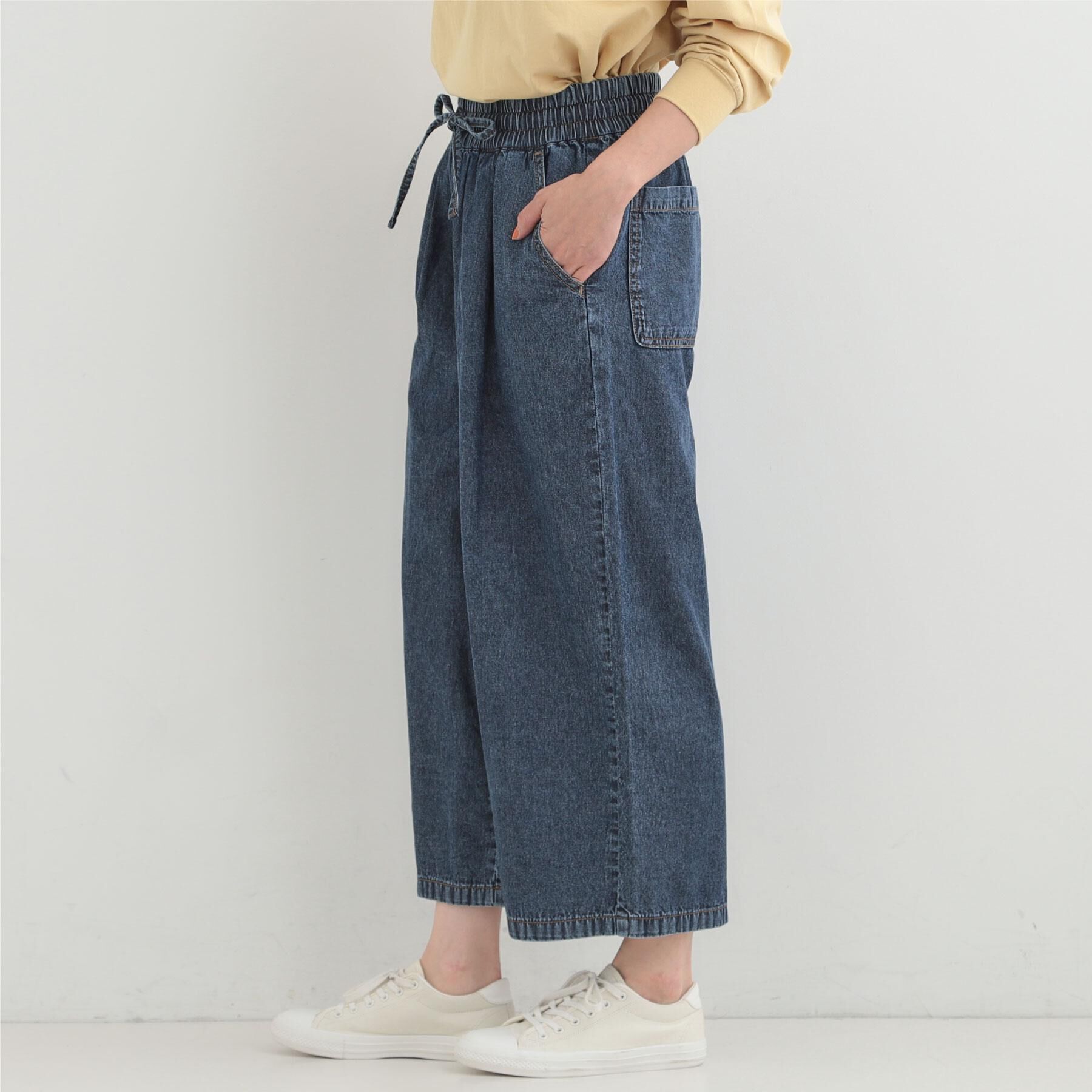 SHOO･LA･RUE「【ライトオンスデニム/着丈選べる/S-LL】夏でもはける らくらくデニムイージーワイドパンツ」|デニム|