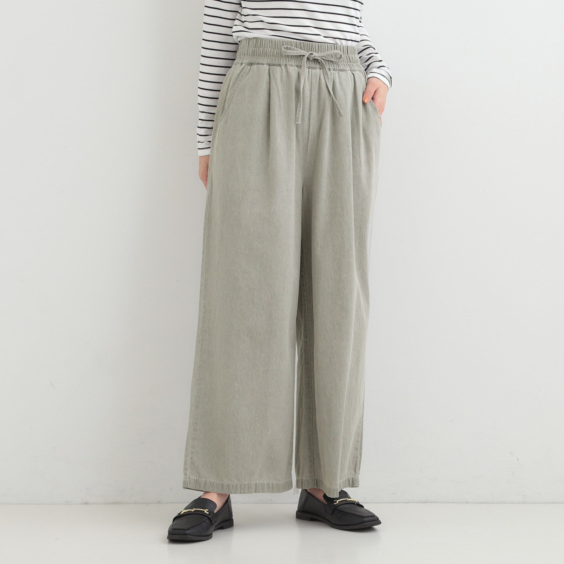 SHOO･LA･RUE「【ライトオンスデニム/着丈選べる/S-LL】夏でもはける らくらくデニムイージーワイドパンツ」|デニム|