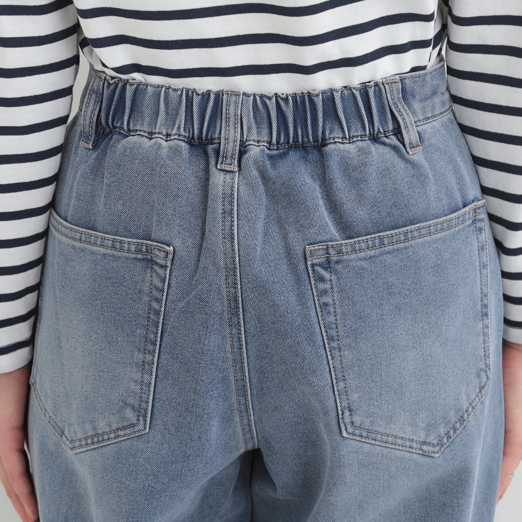 SHOO･LA･RUE「【S-LL】脚のラインを拾いにくい デニムワイドパンツ」|デニム|