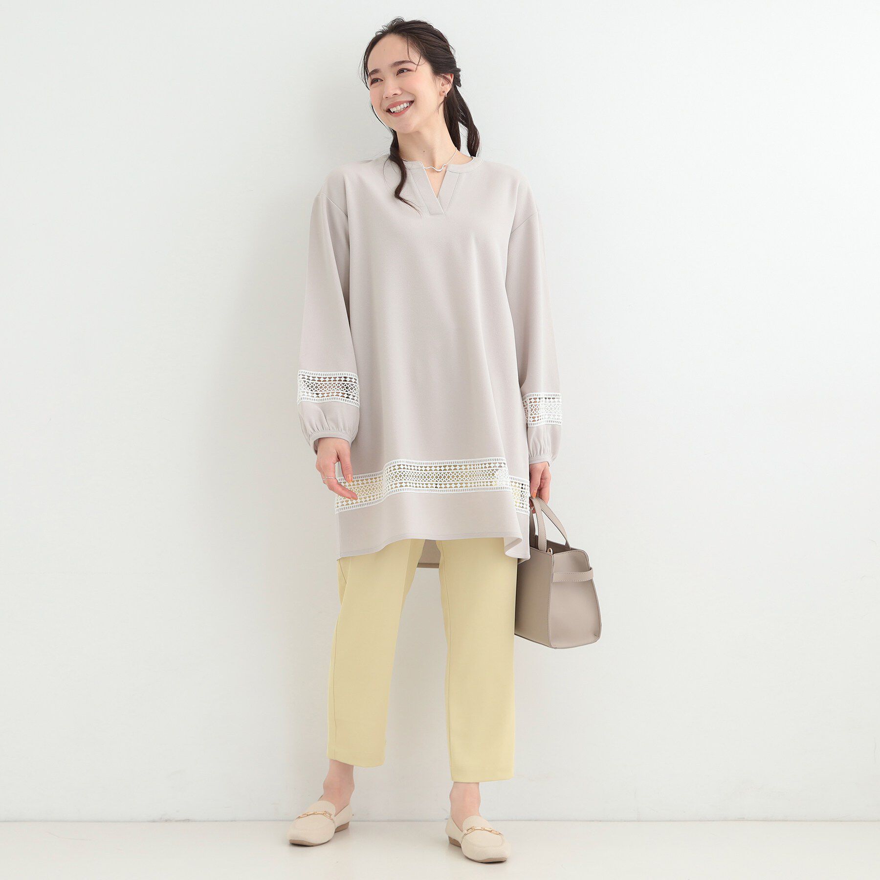 SHOO･LA･RUE「【洗濯機可/体型カバー】レース切り替えチュニックワンピース」|チュニック|