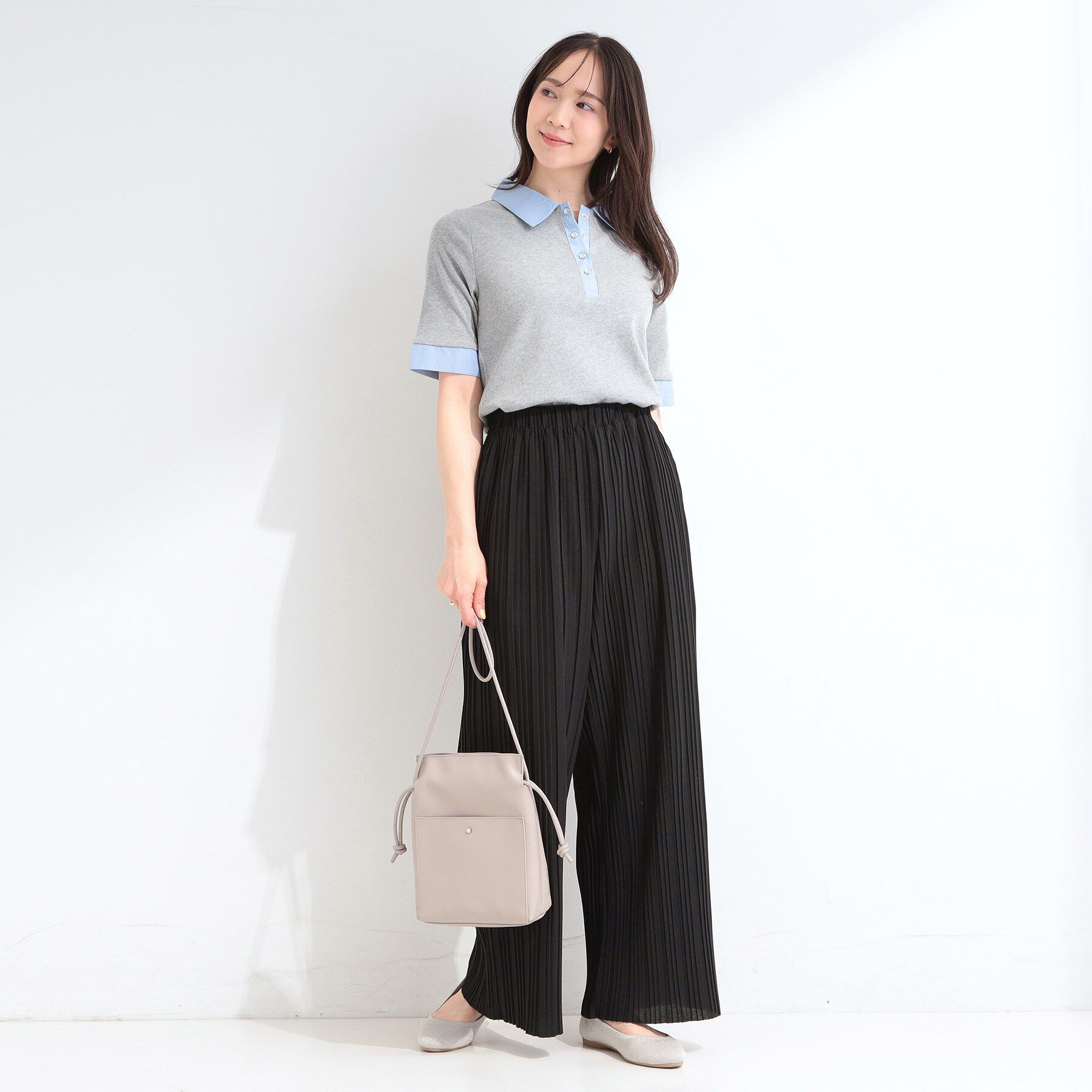 SHOO･LA･RUE「【洗濯機可/S-LL】シャツレイヤード風 テレコポロトップス」|Tシャツ・カットソー|