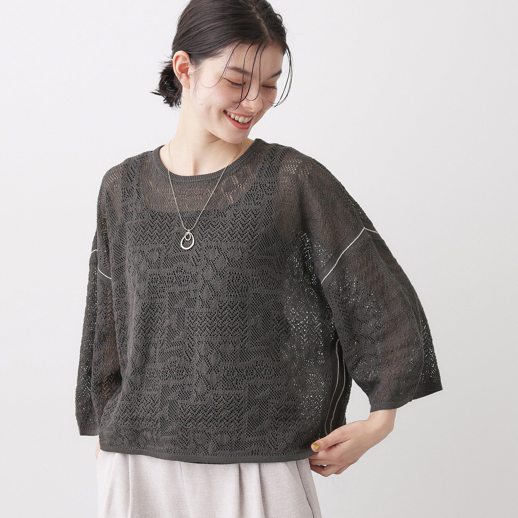 Dessin「【洗える】レース配色ニット」|ニット・セーター|チャコールグレー(0