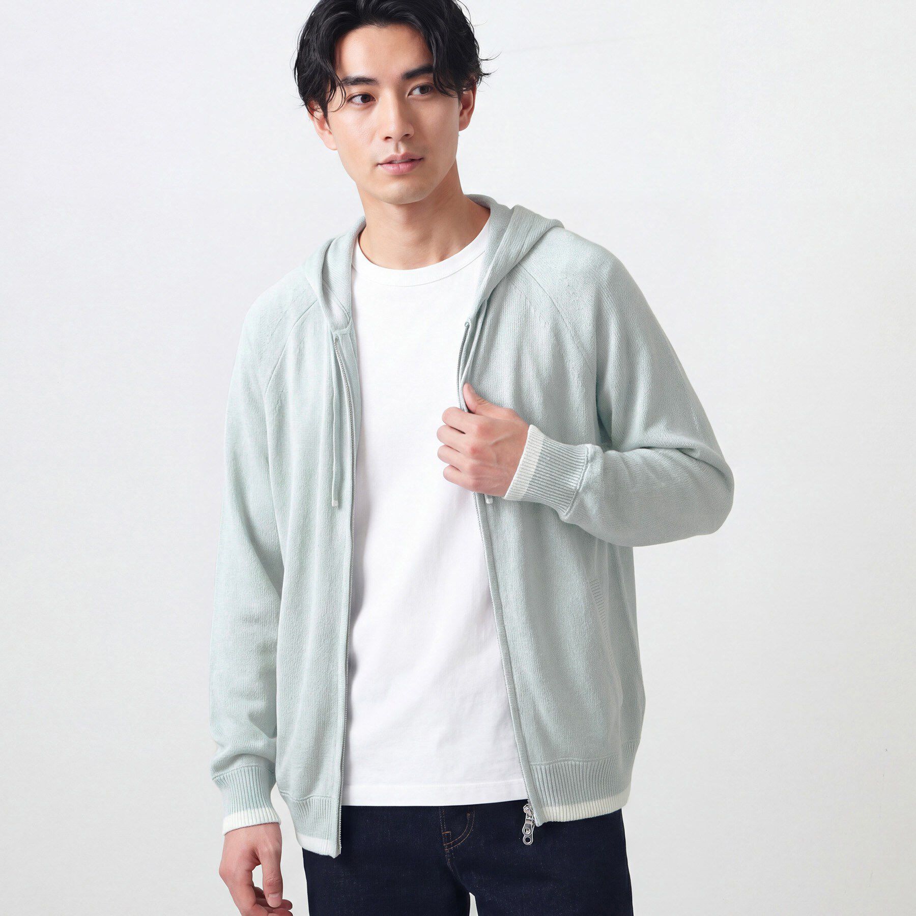 Dessin「ペーパーブレンドジップカーデ」|カーディガン|サックスブルー(09