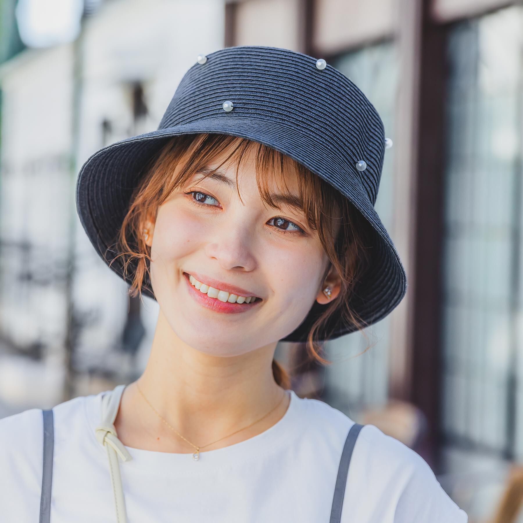 ITS&rsquo;DEMO「【サイズ調整可】パール調ペーパーベルハット」|ハット|ブラック(019)